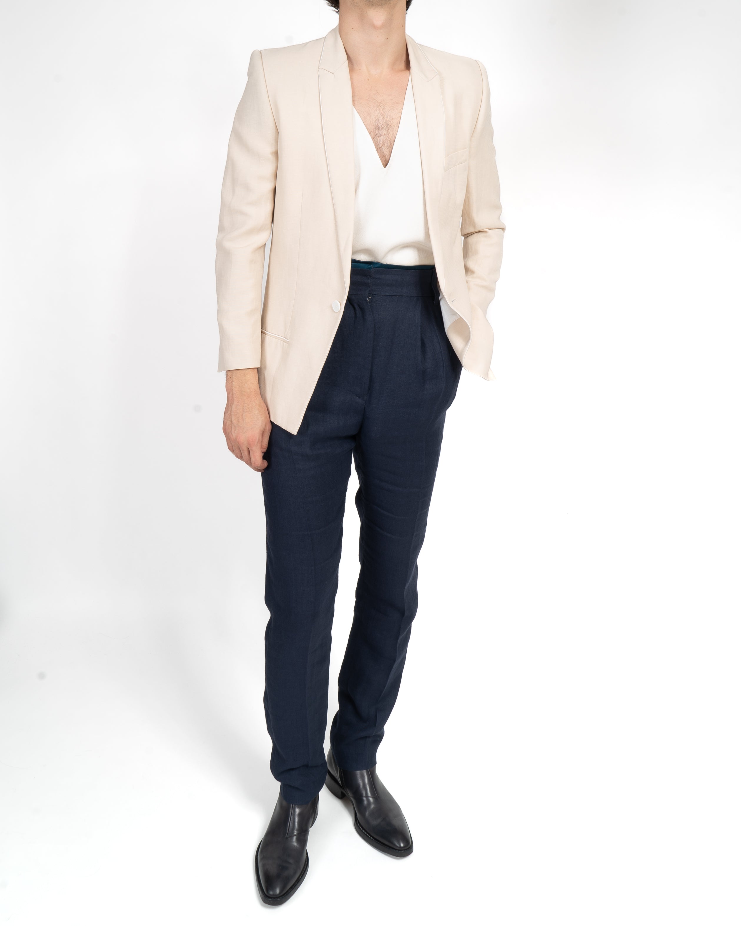 SS16 Cropped Sleeves Blazer in Ivory Viscose