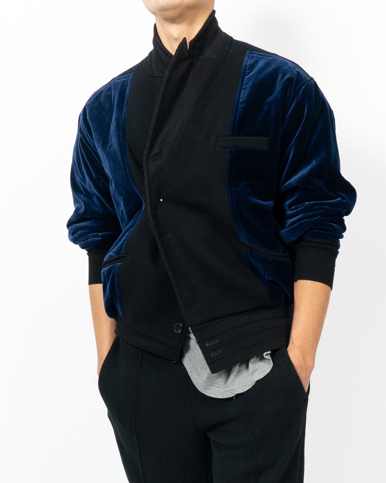 FW20 Deconstructed Bomber Jacket in Blue Velvet