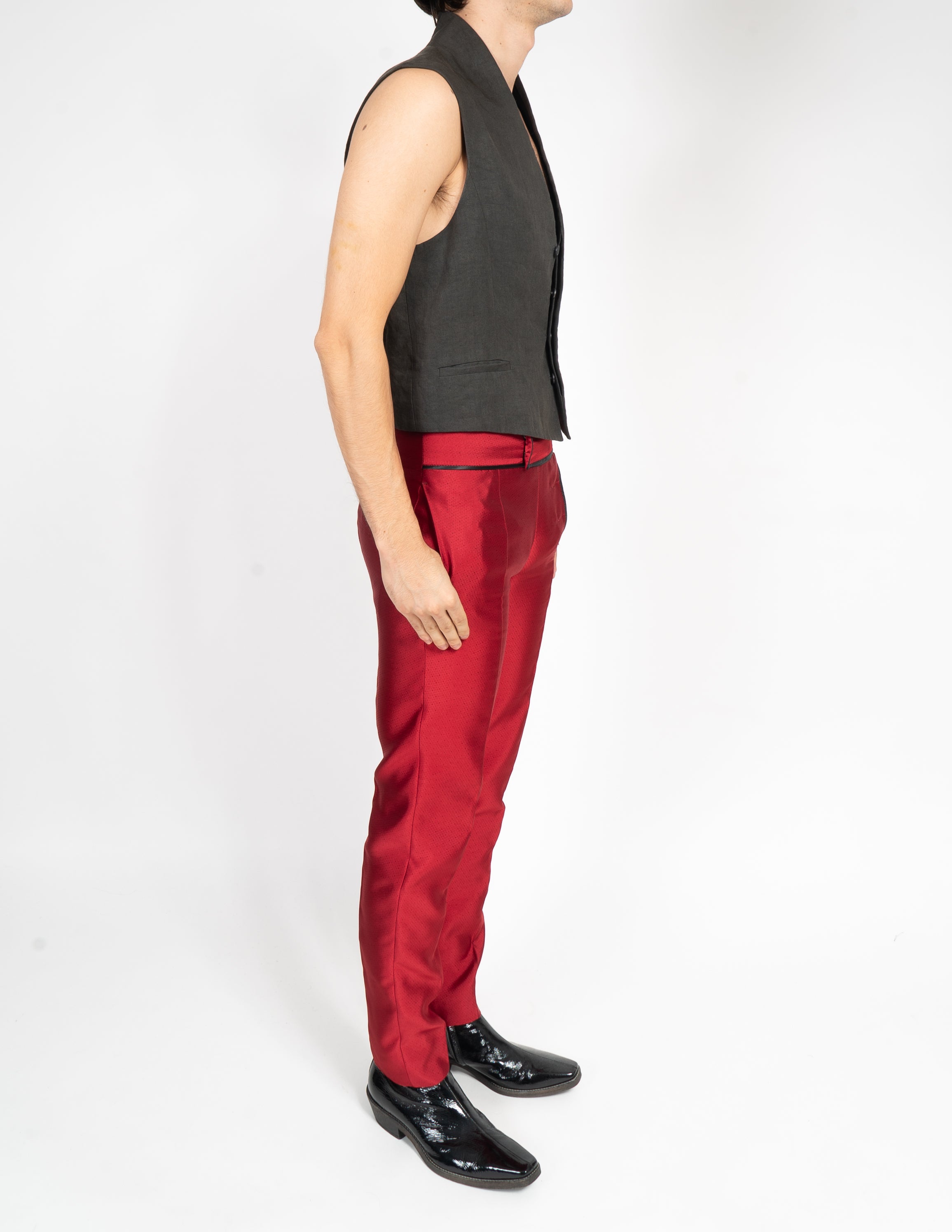 SS18 Slim Trousers in Red Silk Jacquard