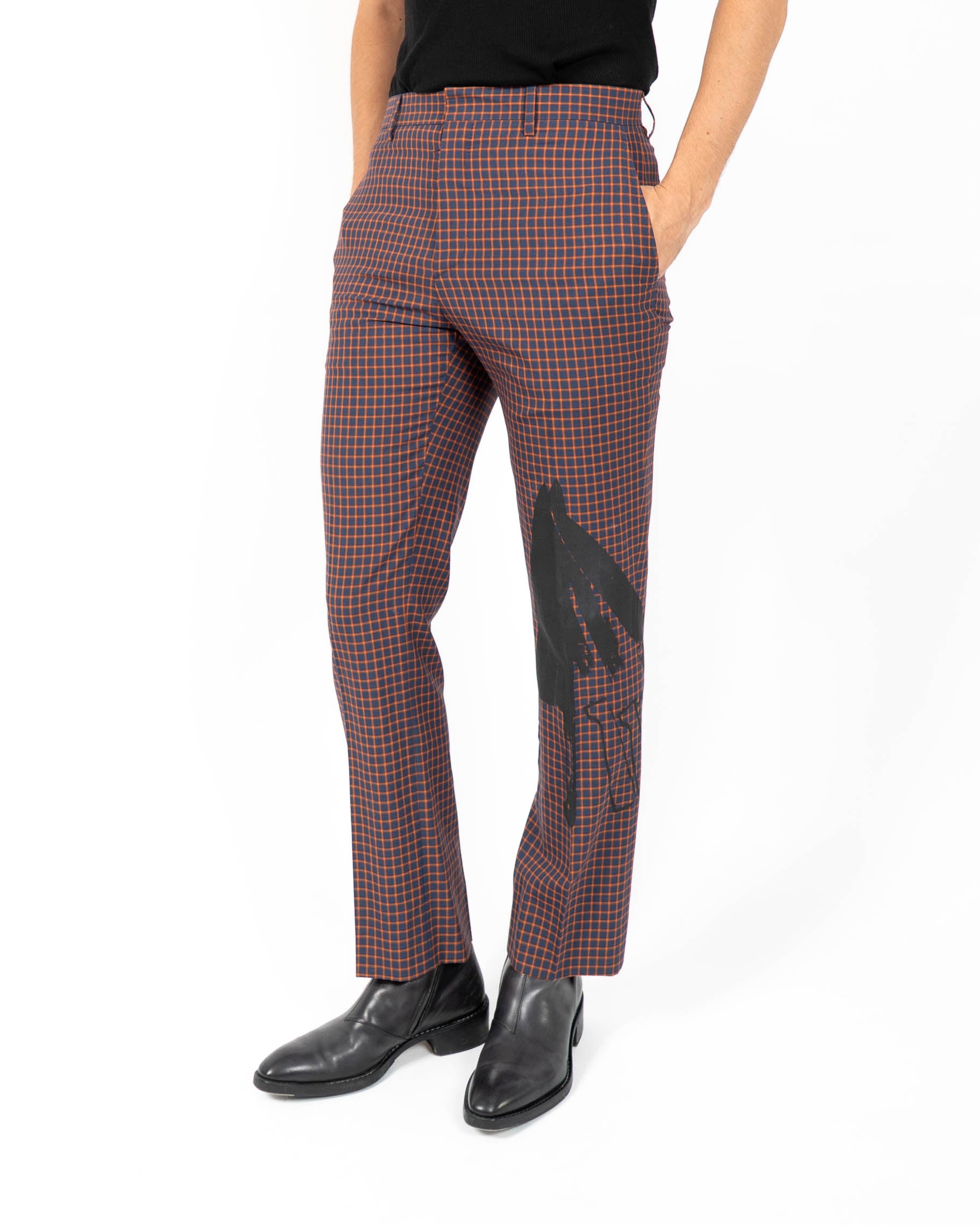 SS18 Knife Printed Trousers in Orange Checked Wool