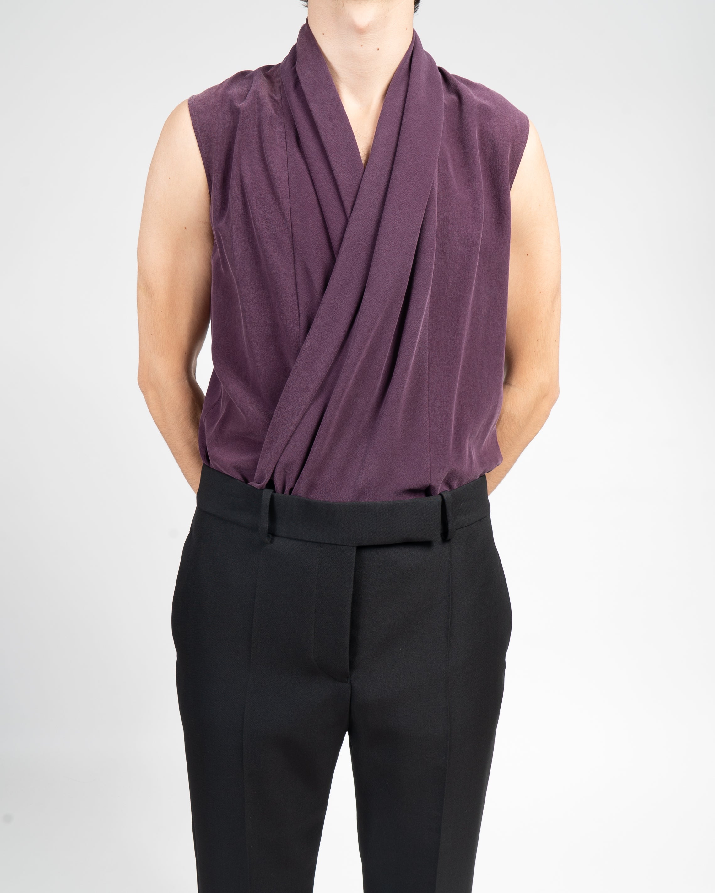 SS12 Sleevless Drape Shirt in Purple Washed Silk