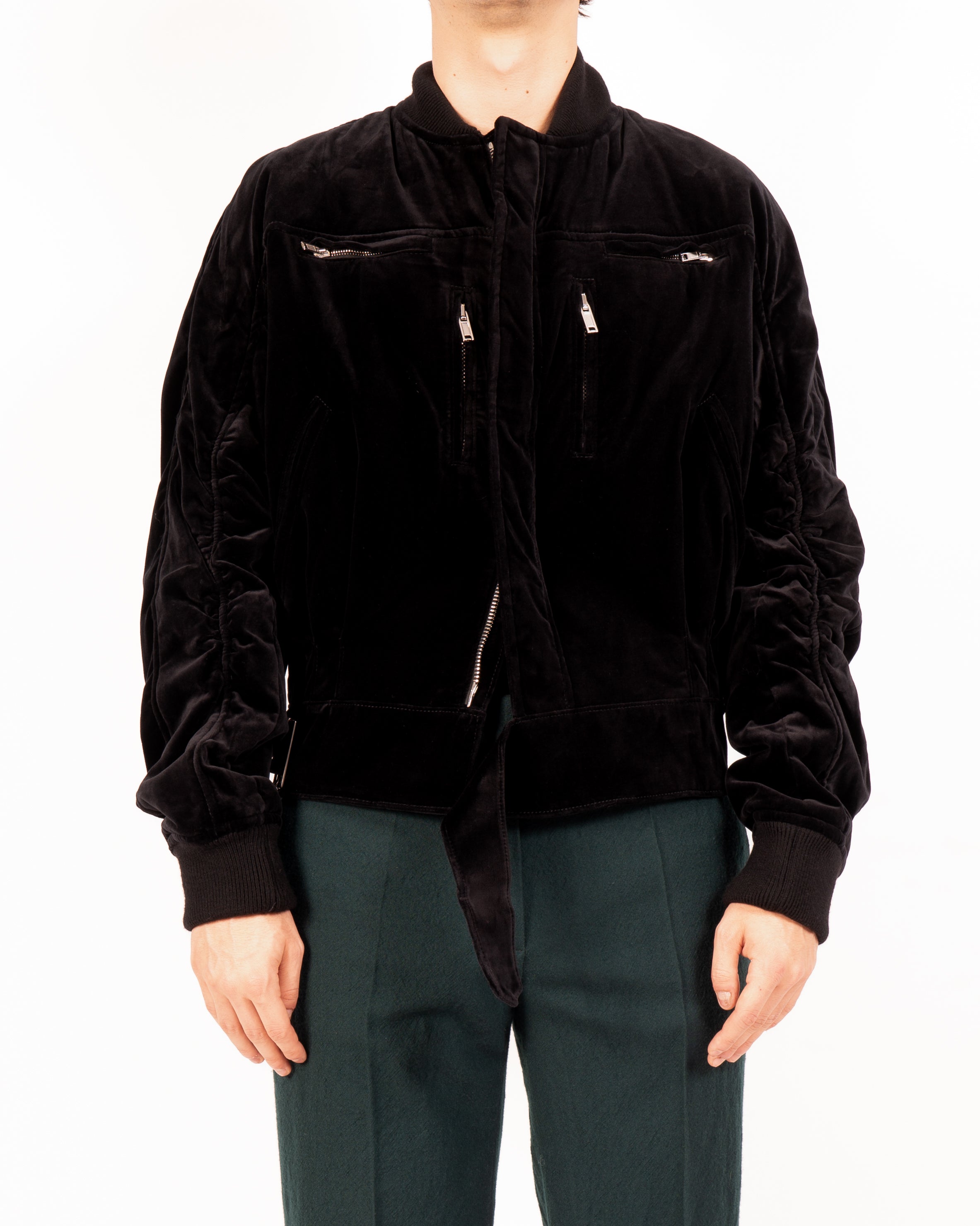 Oversized Biker Bomber in Black Velvet