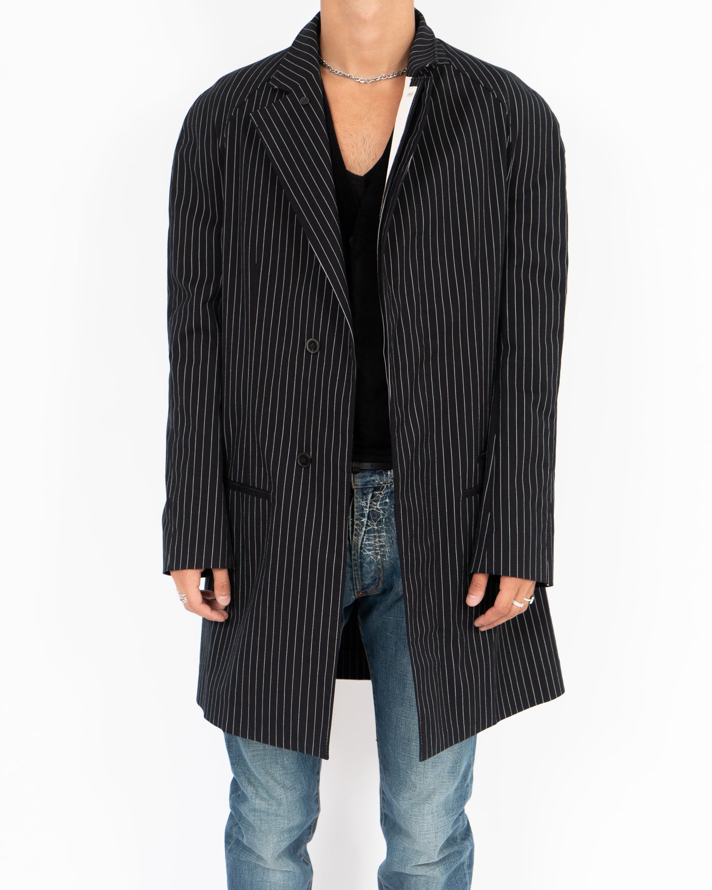 SS18 Black & White Striped Raglan Coat Sample
