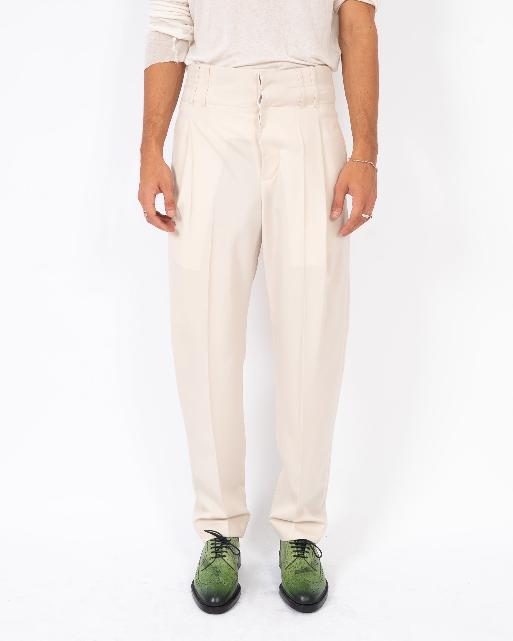 Cream clearance pleated trousers