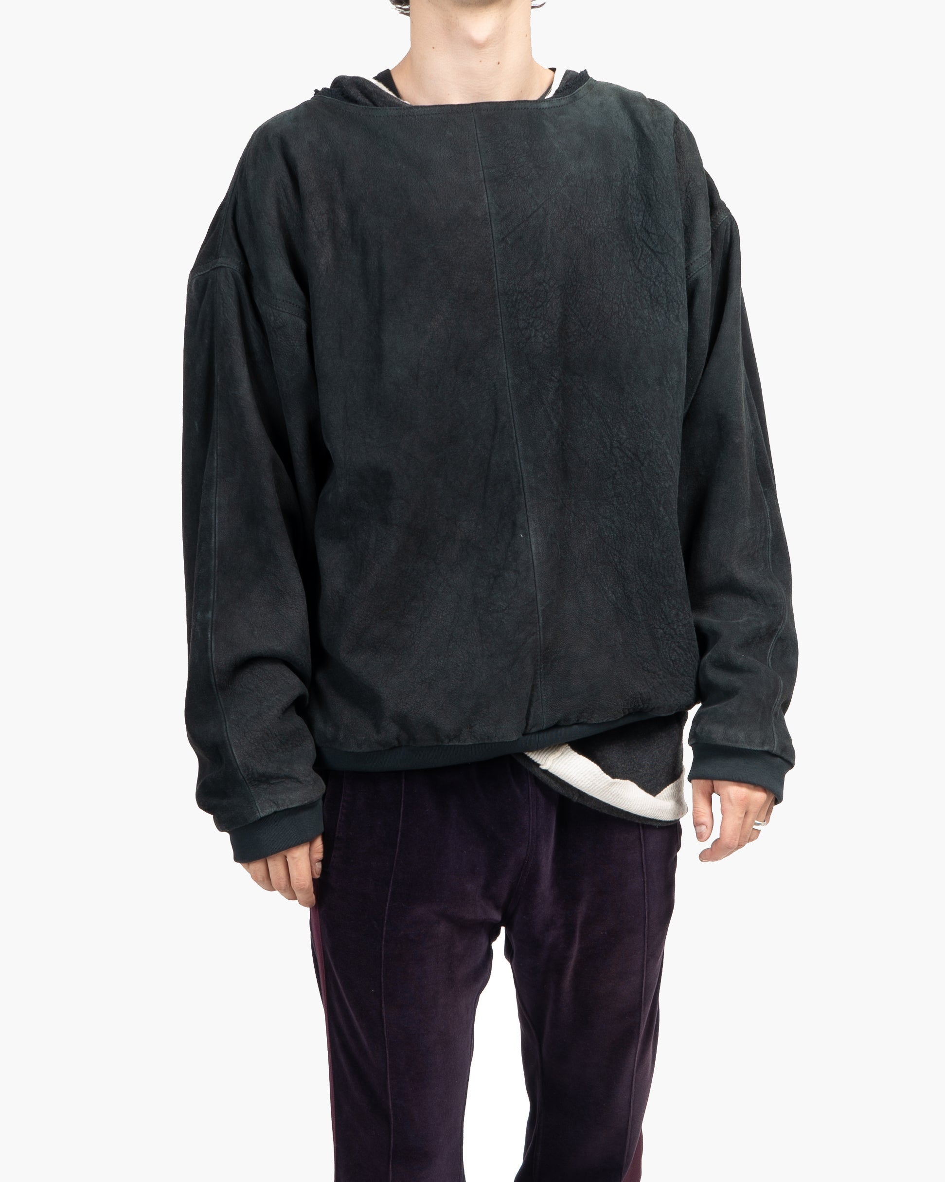 SS14 1of1 Oversized Double Layer Sweatshirt in Dark-Grey Suede