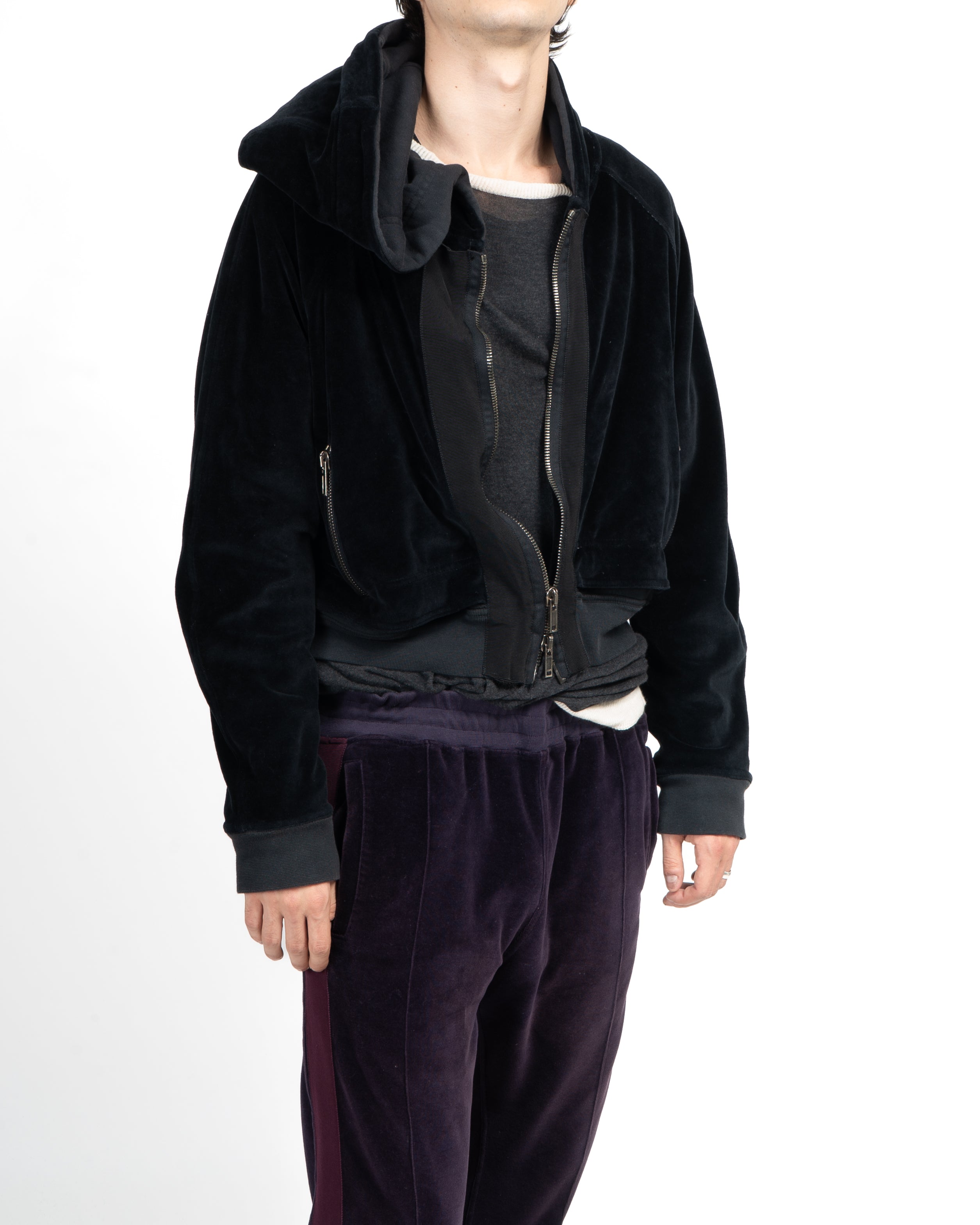 FW14 Distressed Cropped Zip-Hoodie in Black Velvet