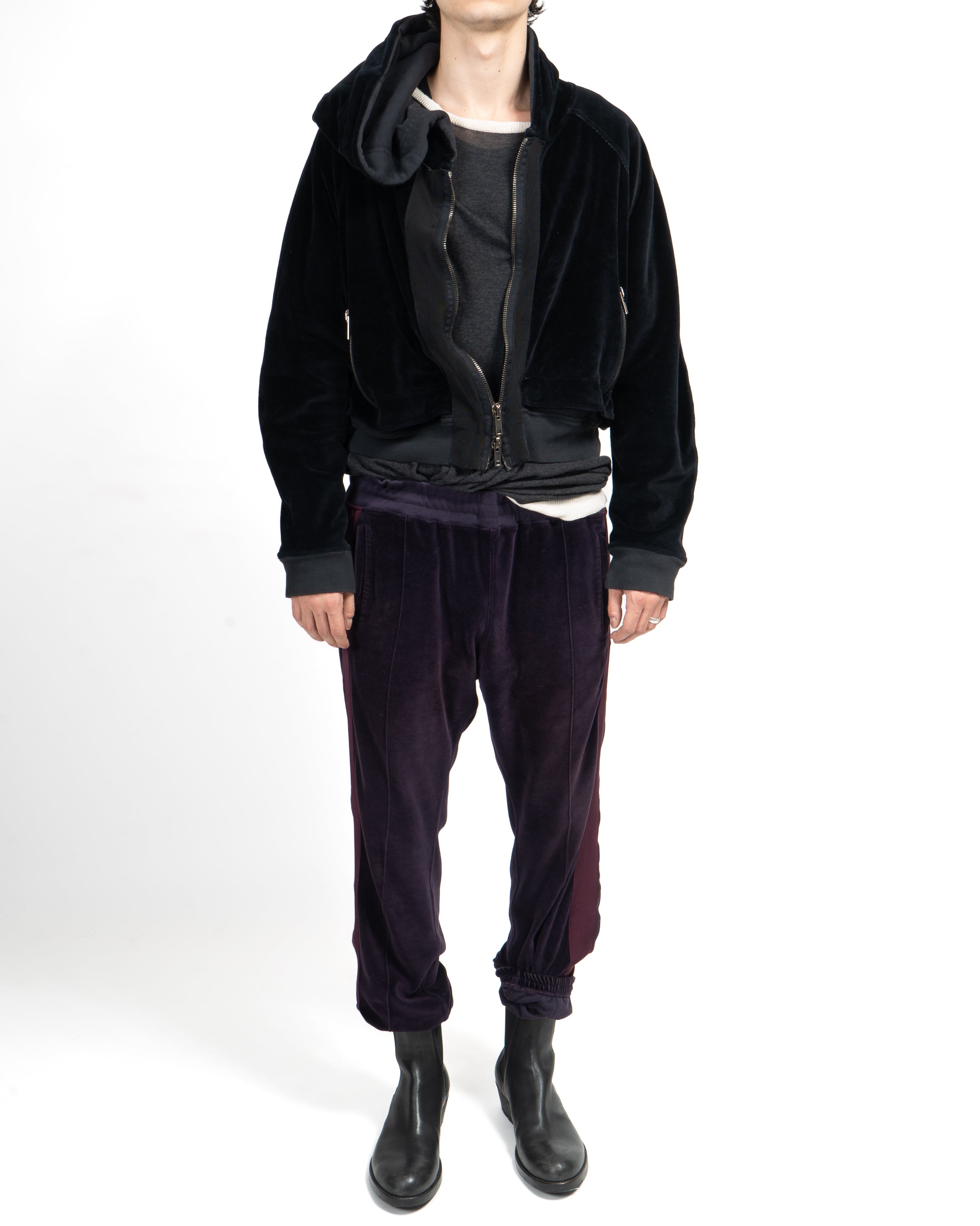 FW14 Distressed Cropped Zip-Hoodie in Black Velvet