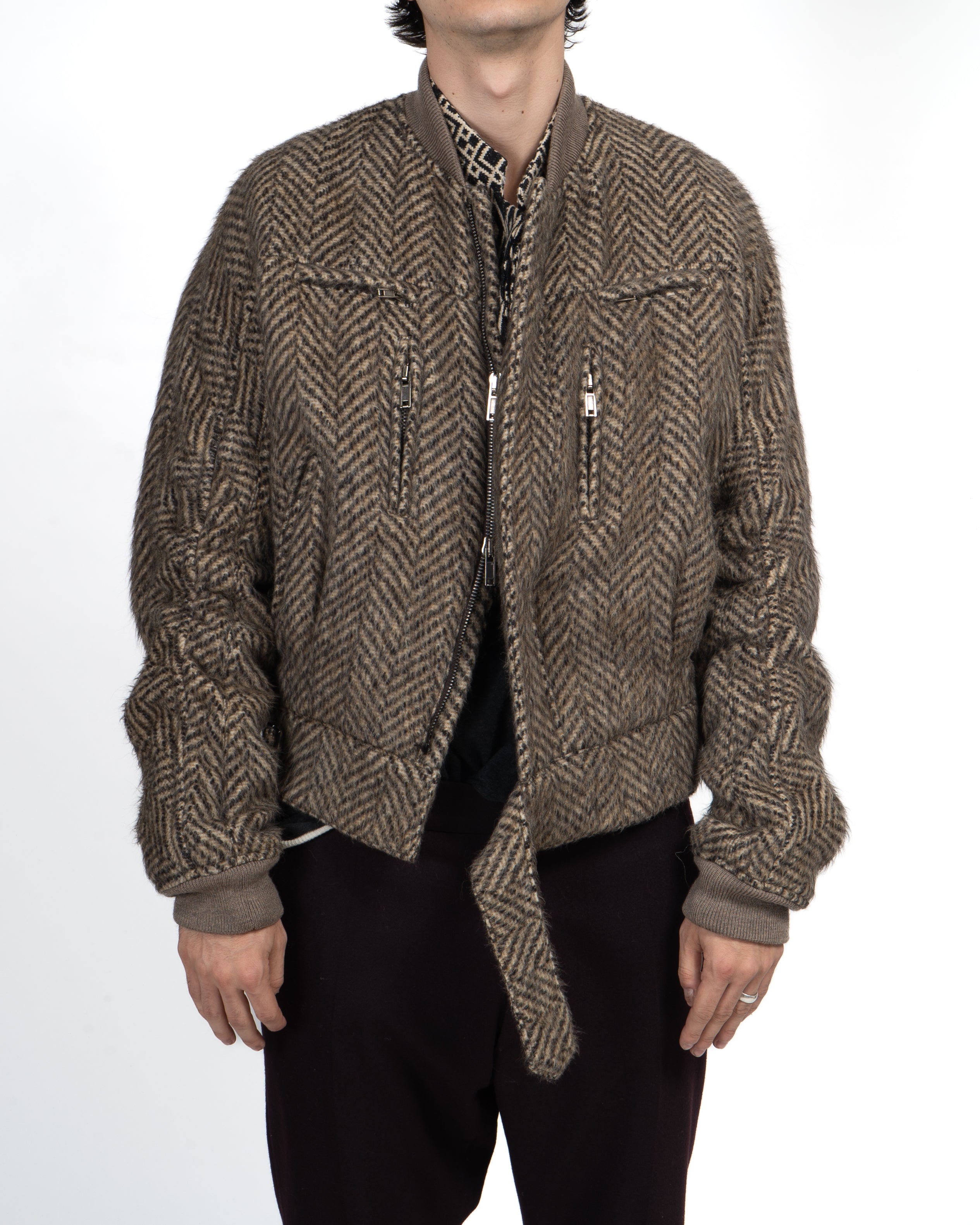 FW15 Oversized Biker Bomber in Chevron Alpaca