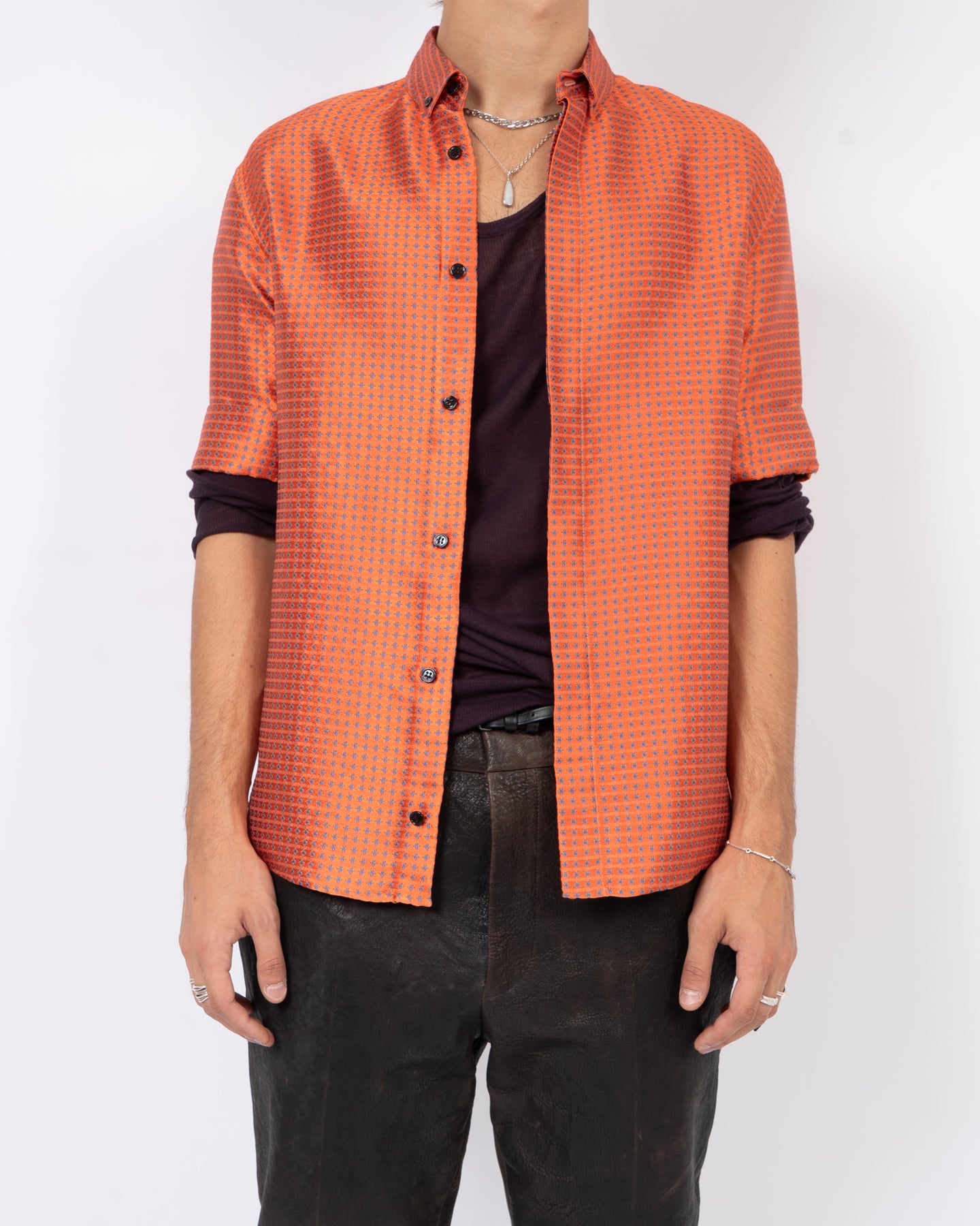 SS17 Orange Inside Out Silk Jacquard Short Sleeve Shirt