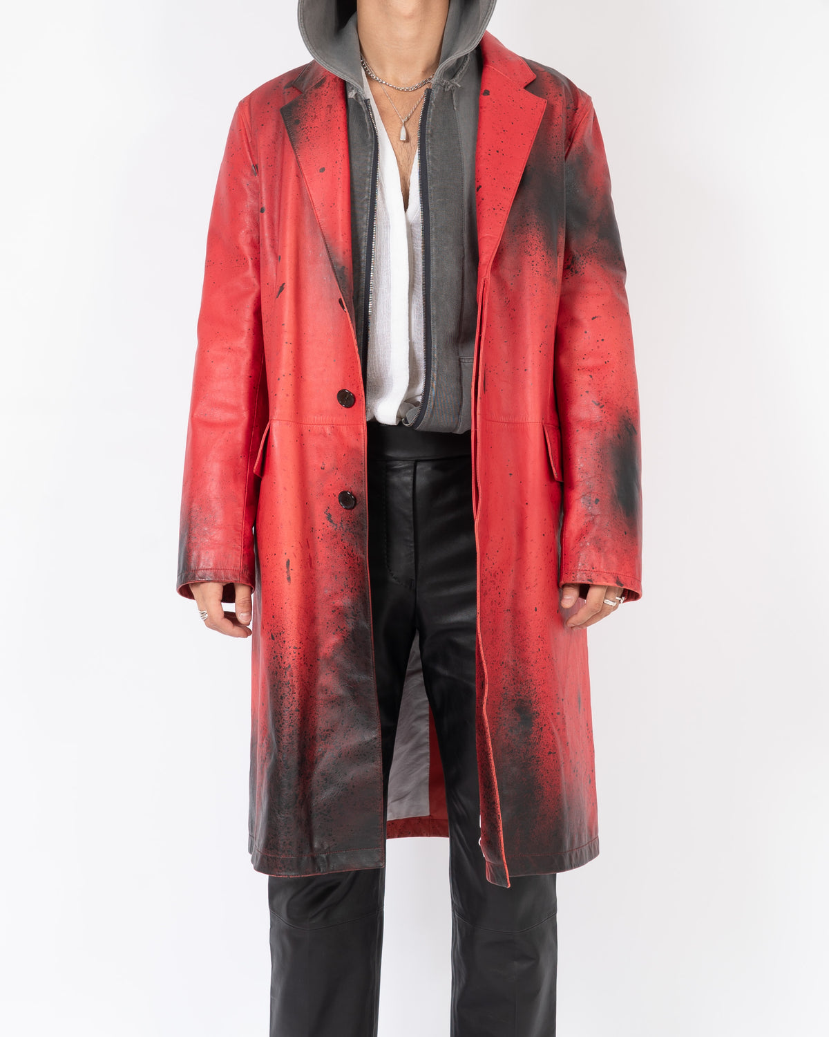 SS18 Oversized Coat in Hand Painted Red Leather