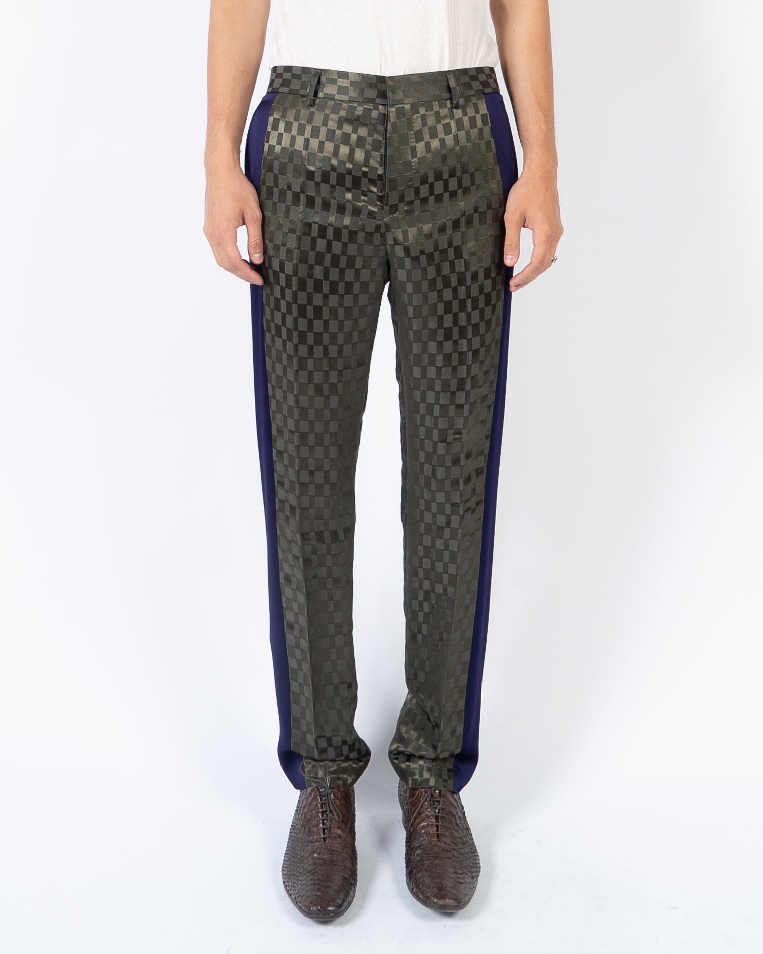 SS21 Khaki Checked Jacquard Trousers