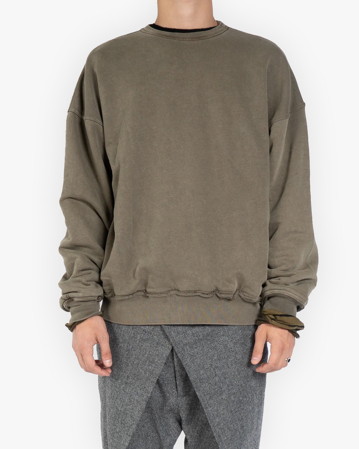 FW14 Distressed Double-Layer Sweatshirt in Olive Perth Cotton