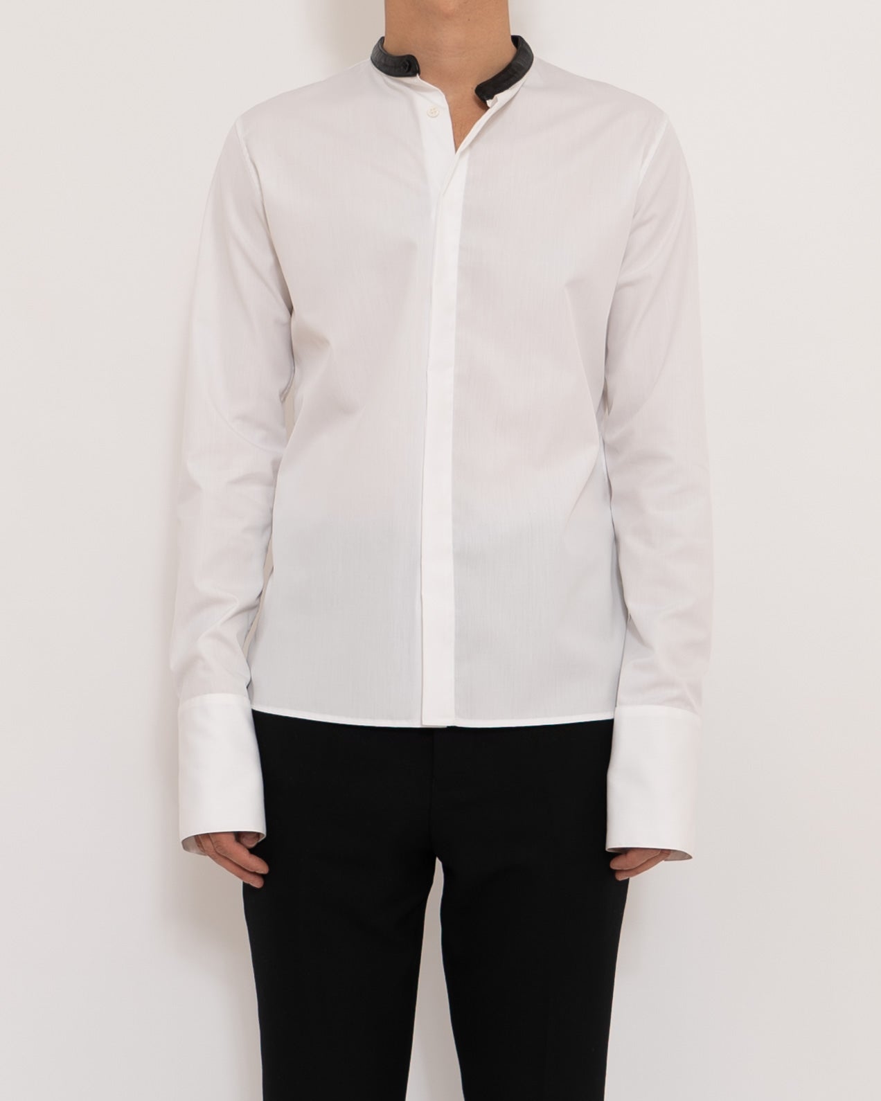 FW20 Classic Ivory Shirt with Mao Leather Collar