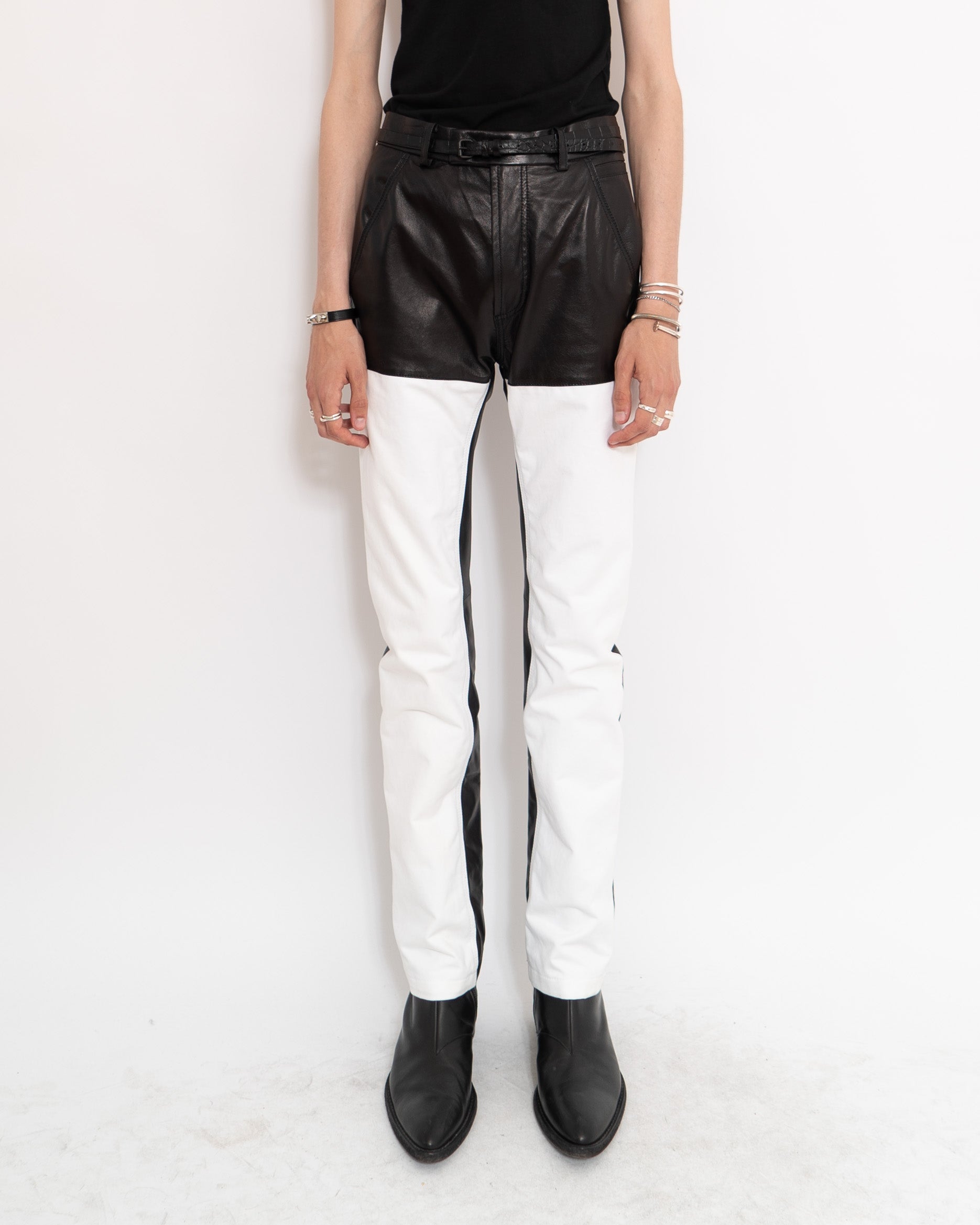 FW20 Black & White Leather Cowboy Trousers 1of1 Sample