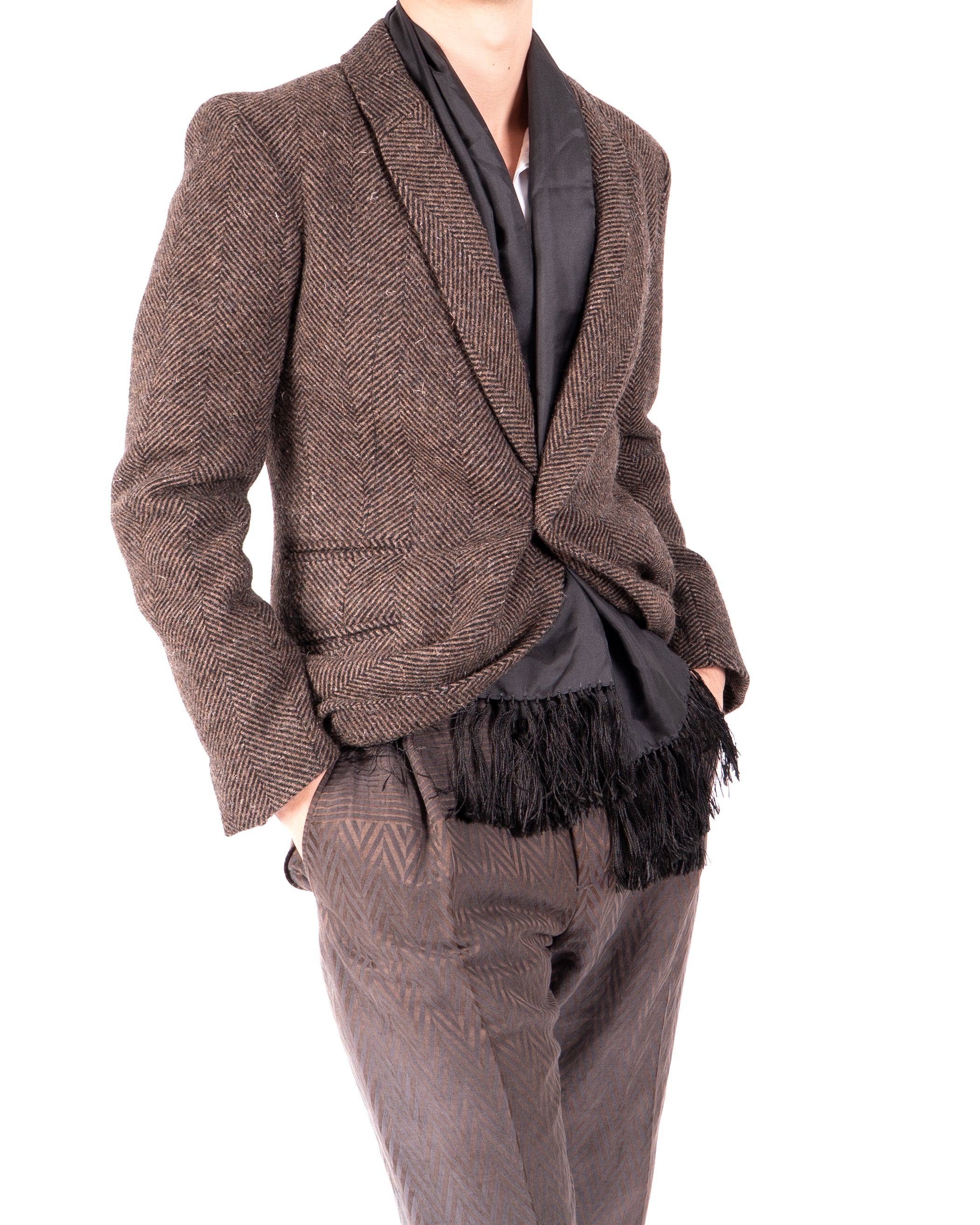 FW14 Classic Shawl Collar Blazer in Chevron Wool