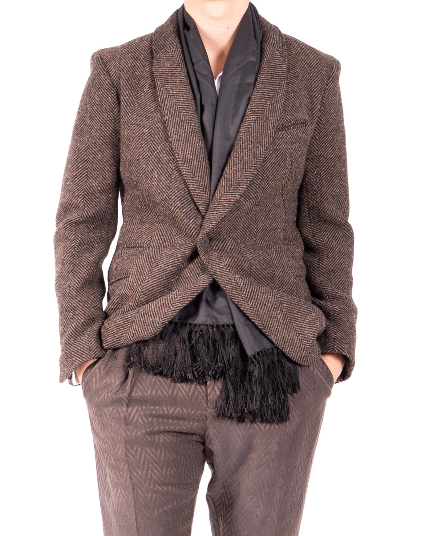 FW14 Classic Shawl Collar Blazer in Chevron Wool