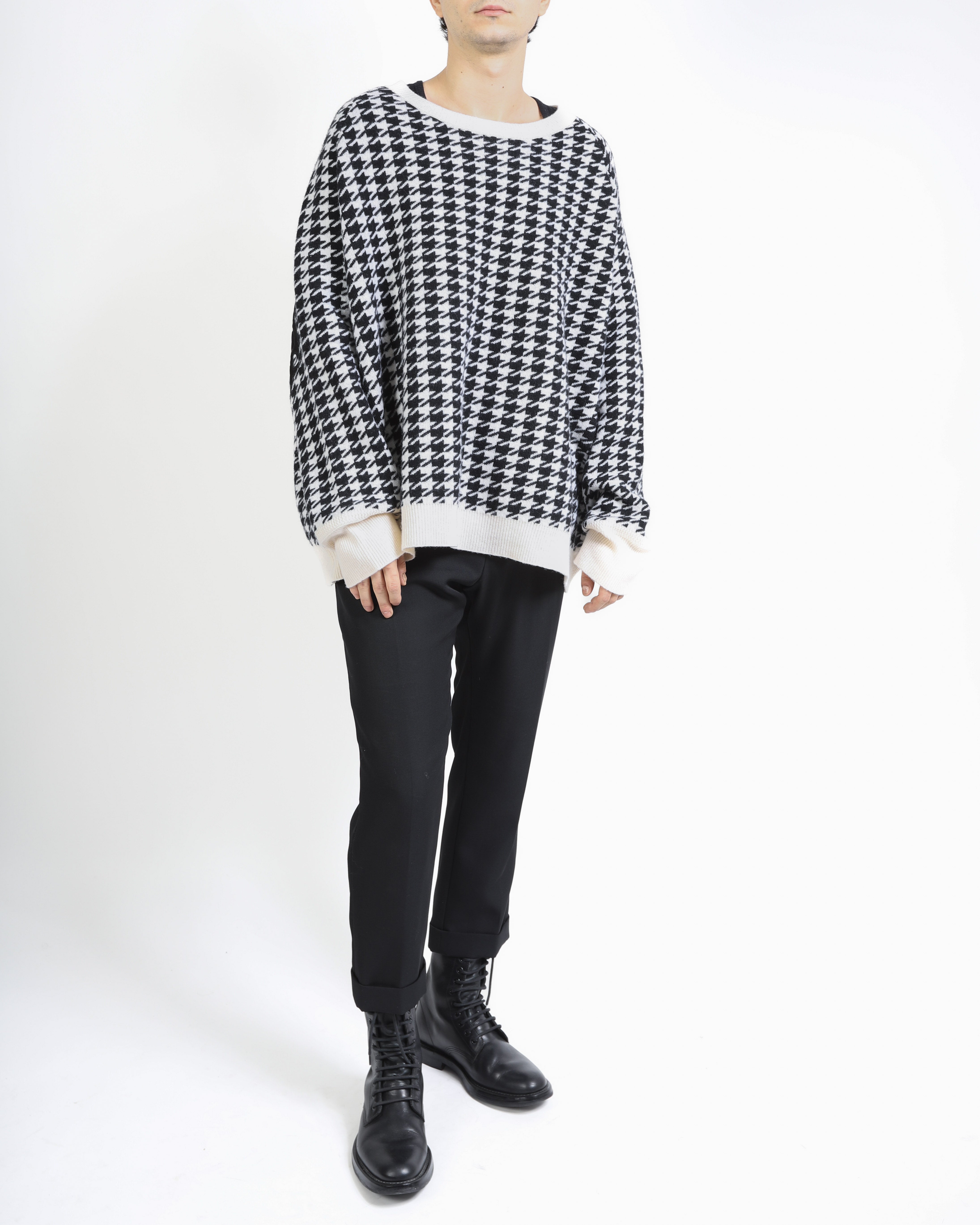 FW17 Oversized Tribal Patch Knit in Houndstooth Wool