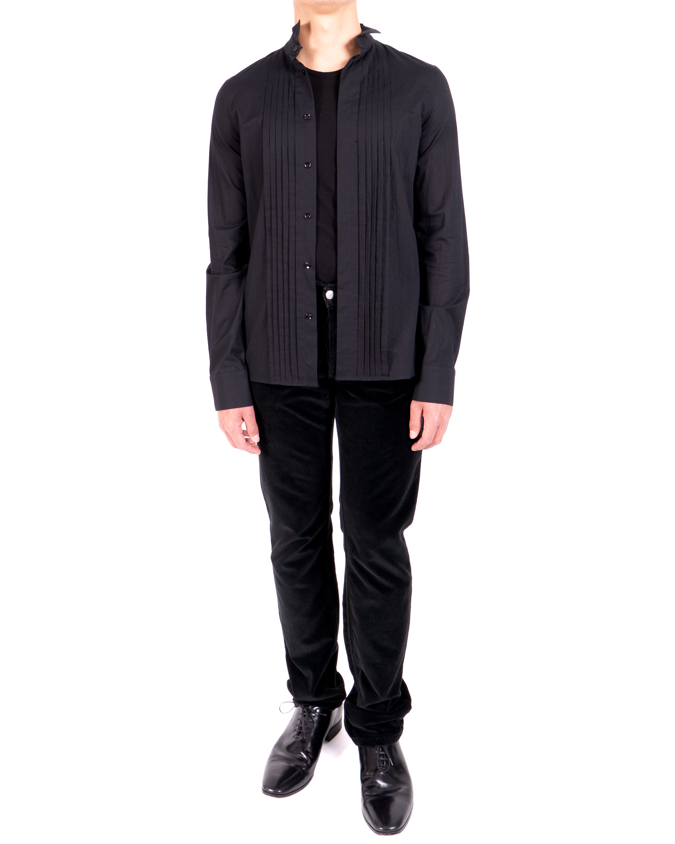 FW20 Plisse Shirt in Black Cotton