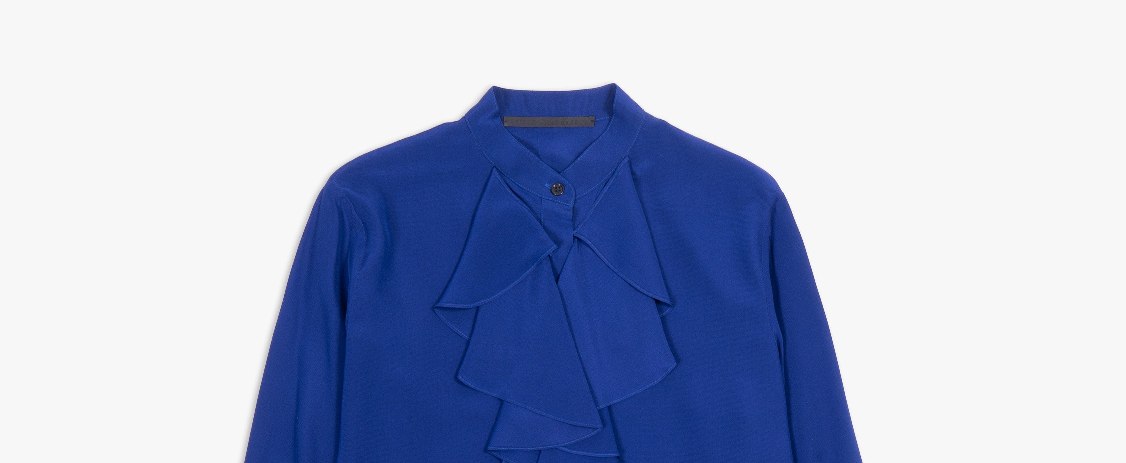 FW20 Rutched Collar Shirt in Blue Silk