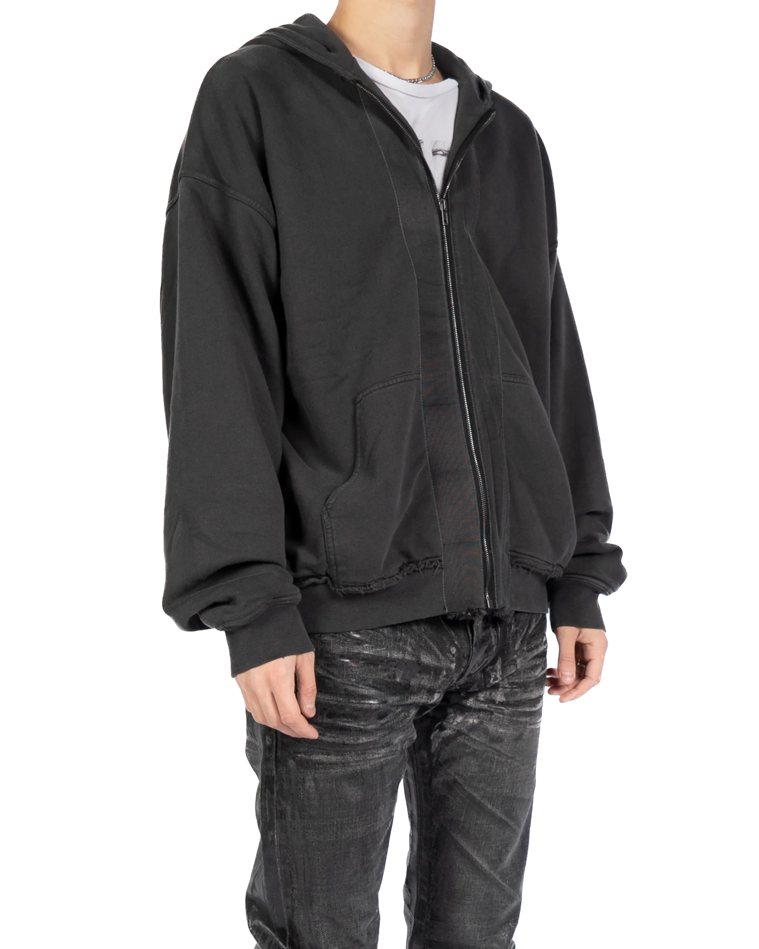 【WOOALONG】double zip hoodie Oversized Double Layer Hoodie in Dark-Grey Perth Cotton