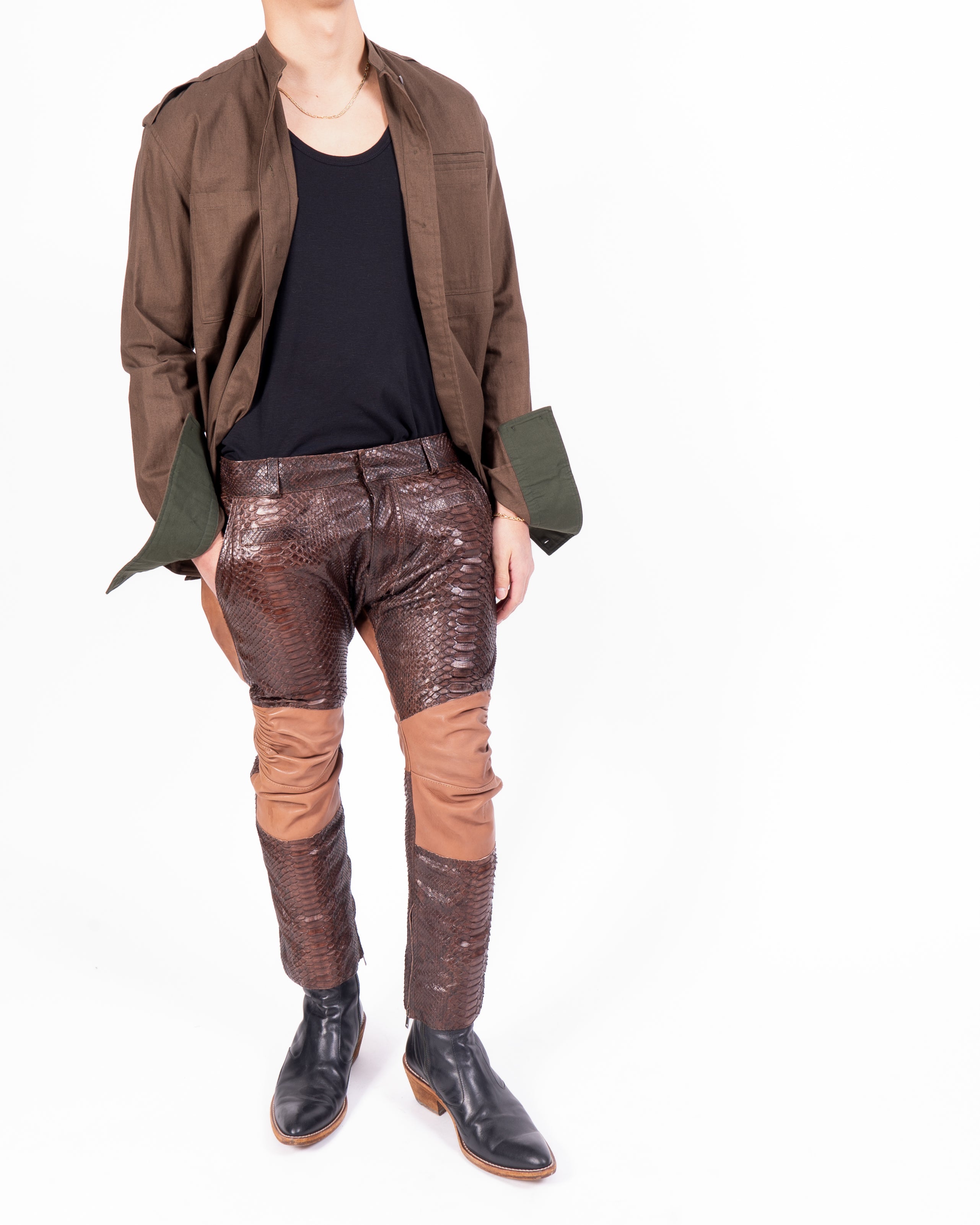 FW14 1of1 Biker Trousers in Brown Python Leather