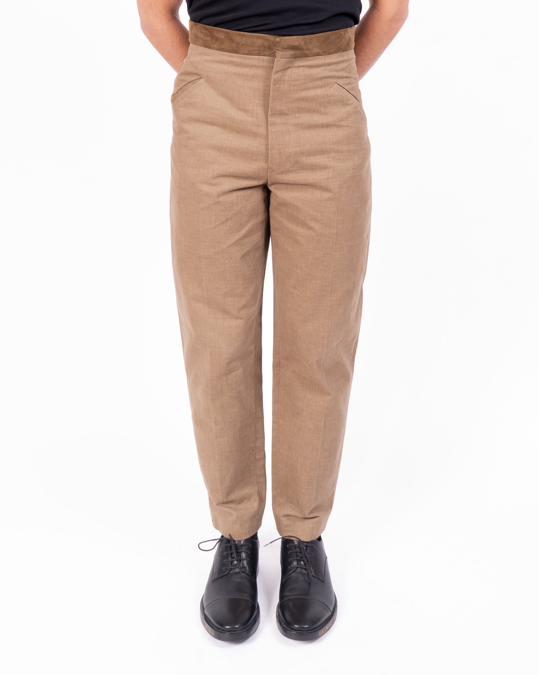 FW20 Relaxed Suede Waistband Trousers in Camel Cotton