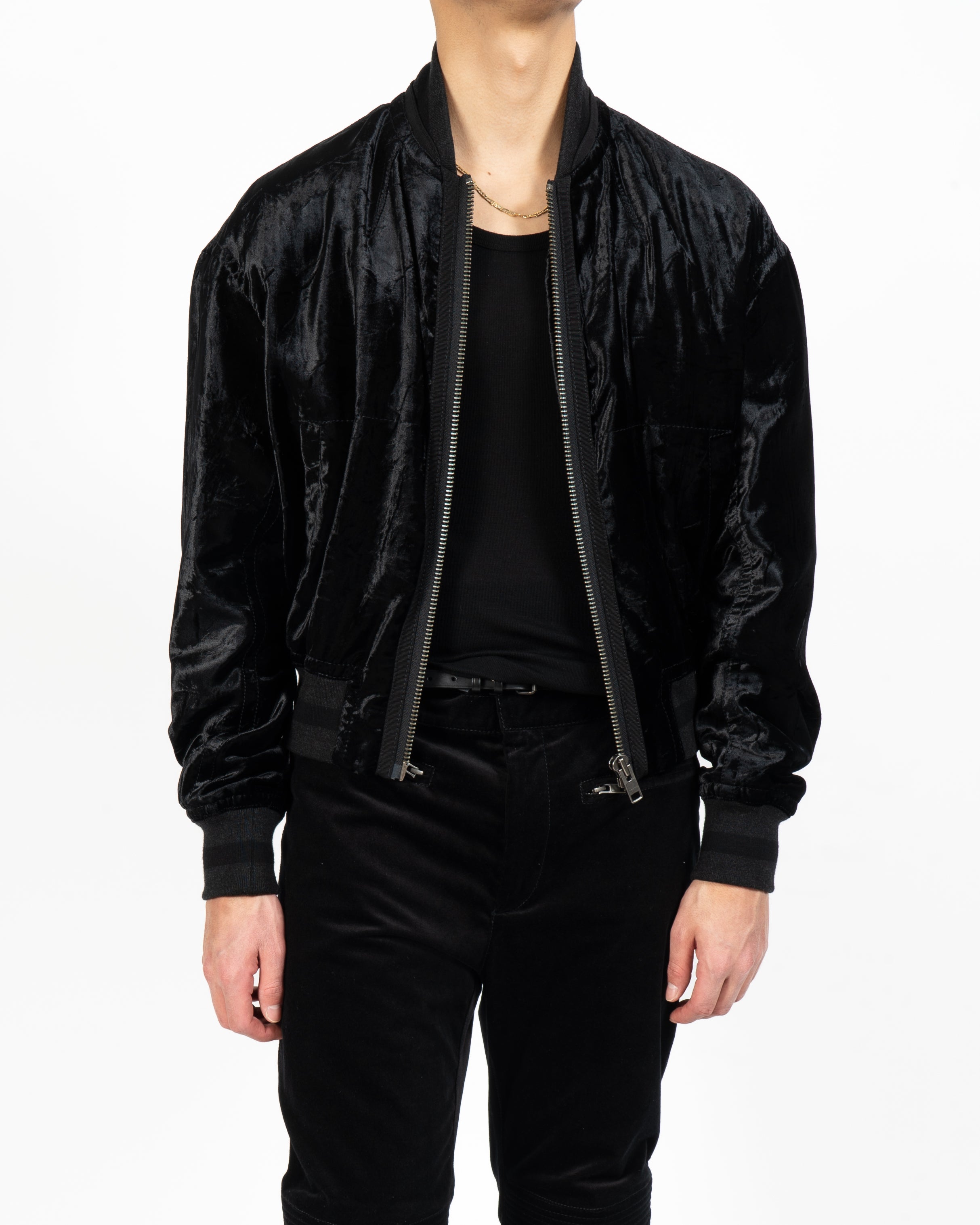 FW17 Cropped Bomber Jacket in Black Crushed Velvet