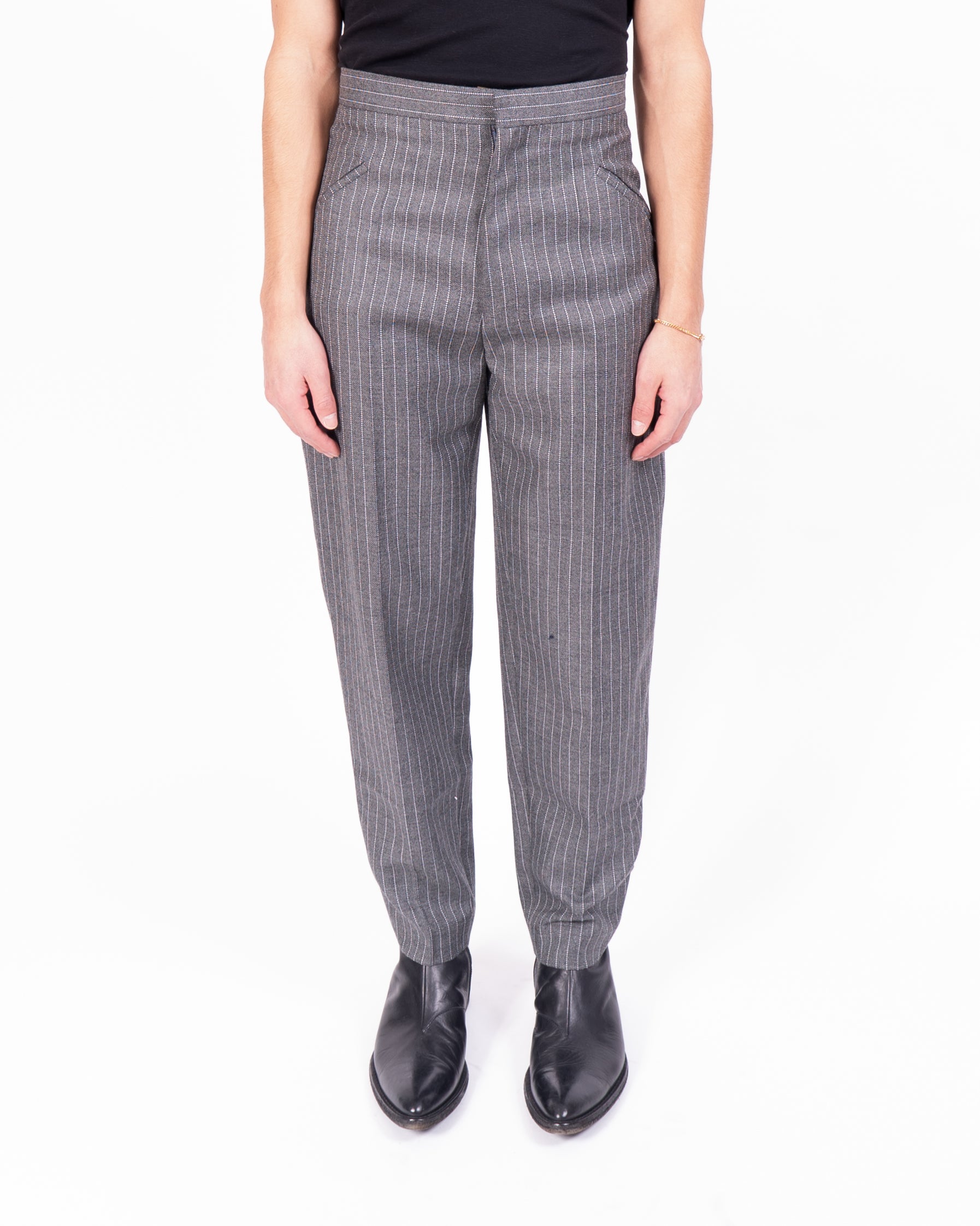 FW20 Highwaisted Trousers in Grey Pinstriped Wool