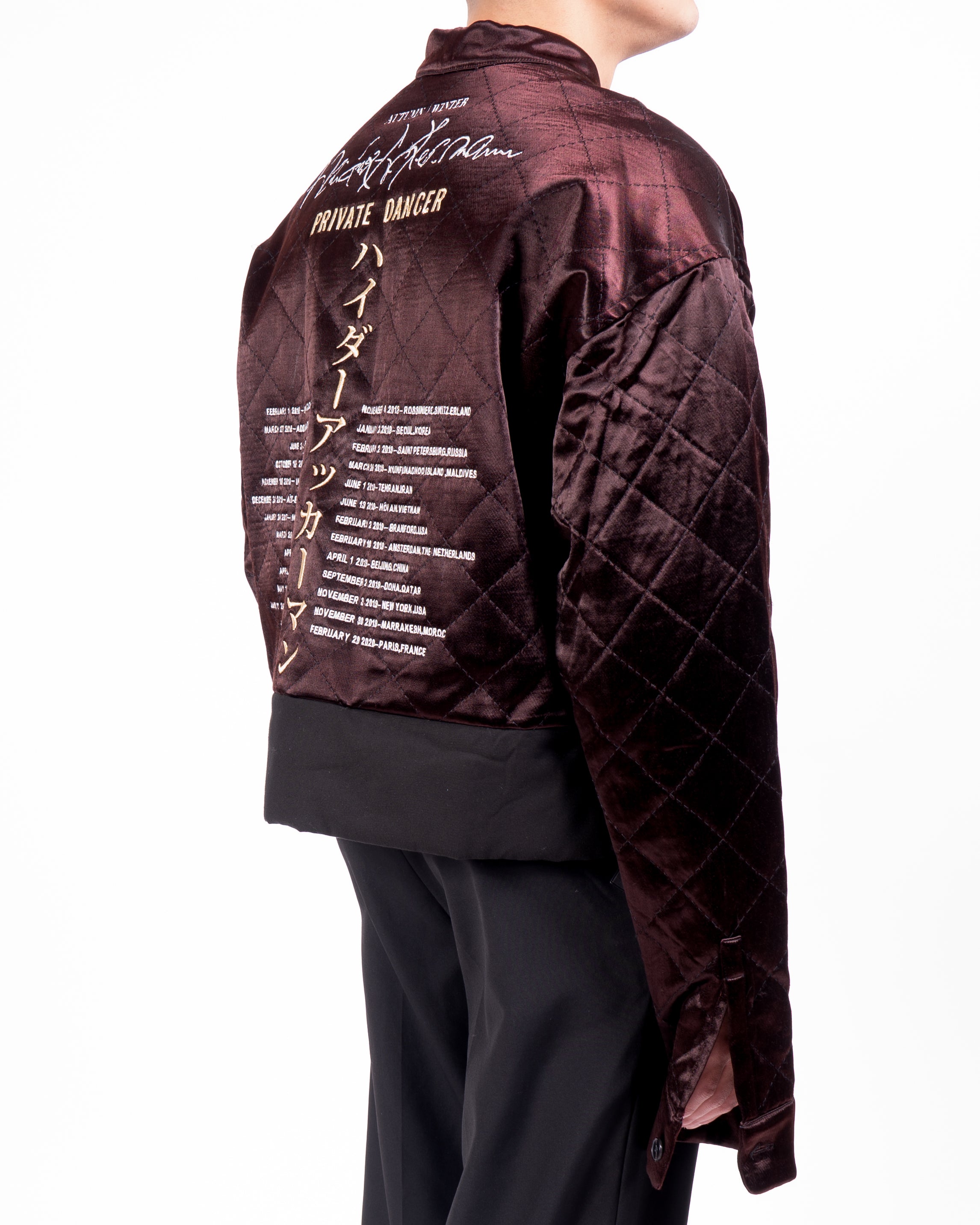 FW20 Boxy Quilted Embroidered Jacket in Chocolate Silk