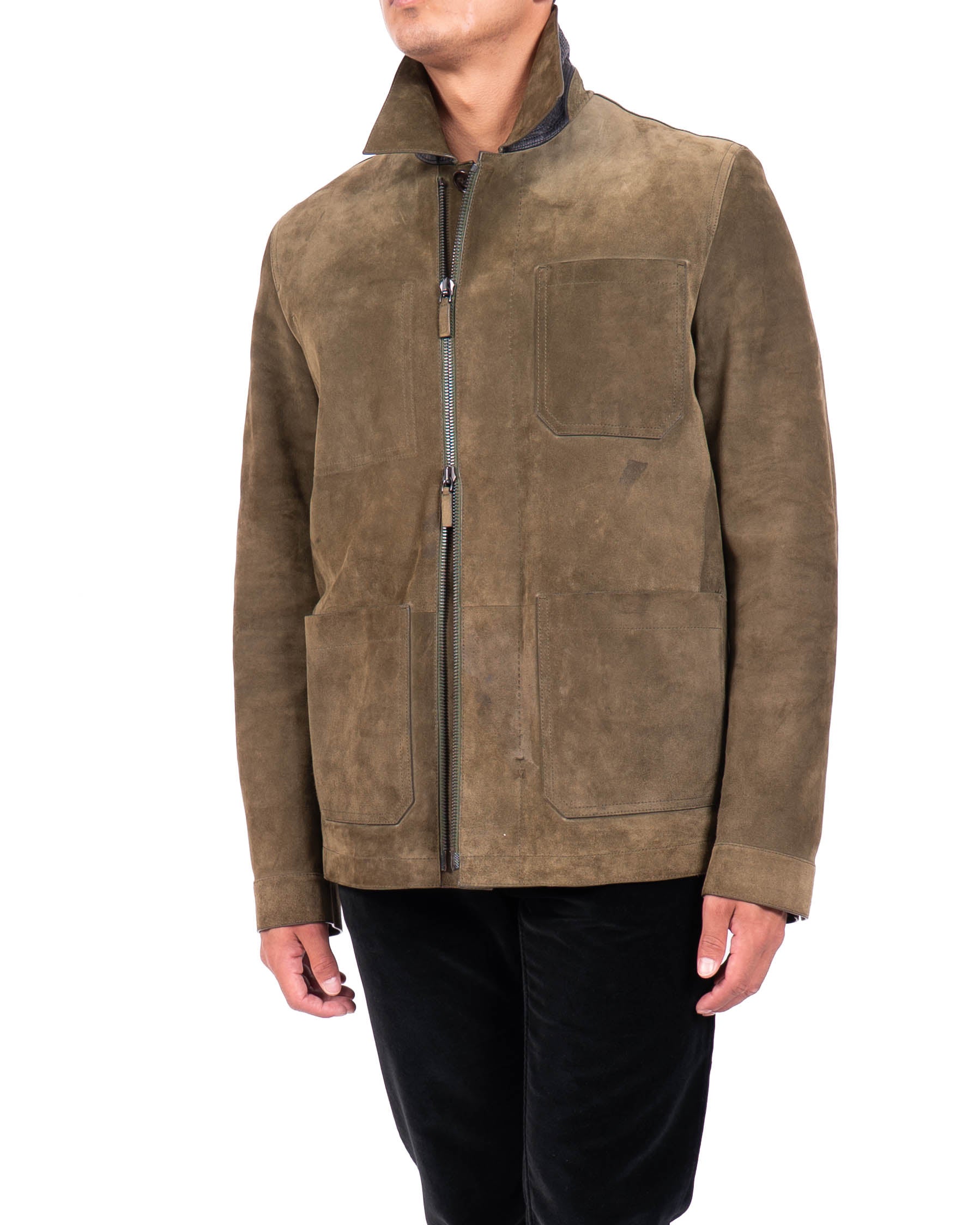 FW18 Oversized Fur Lined Jacket in Khaki Suede