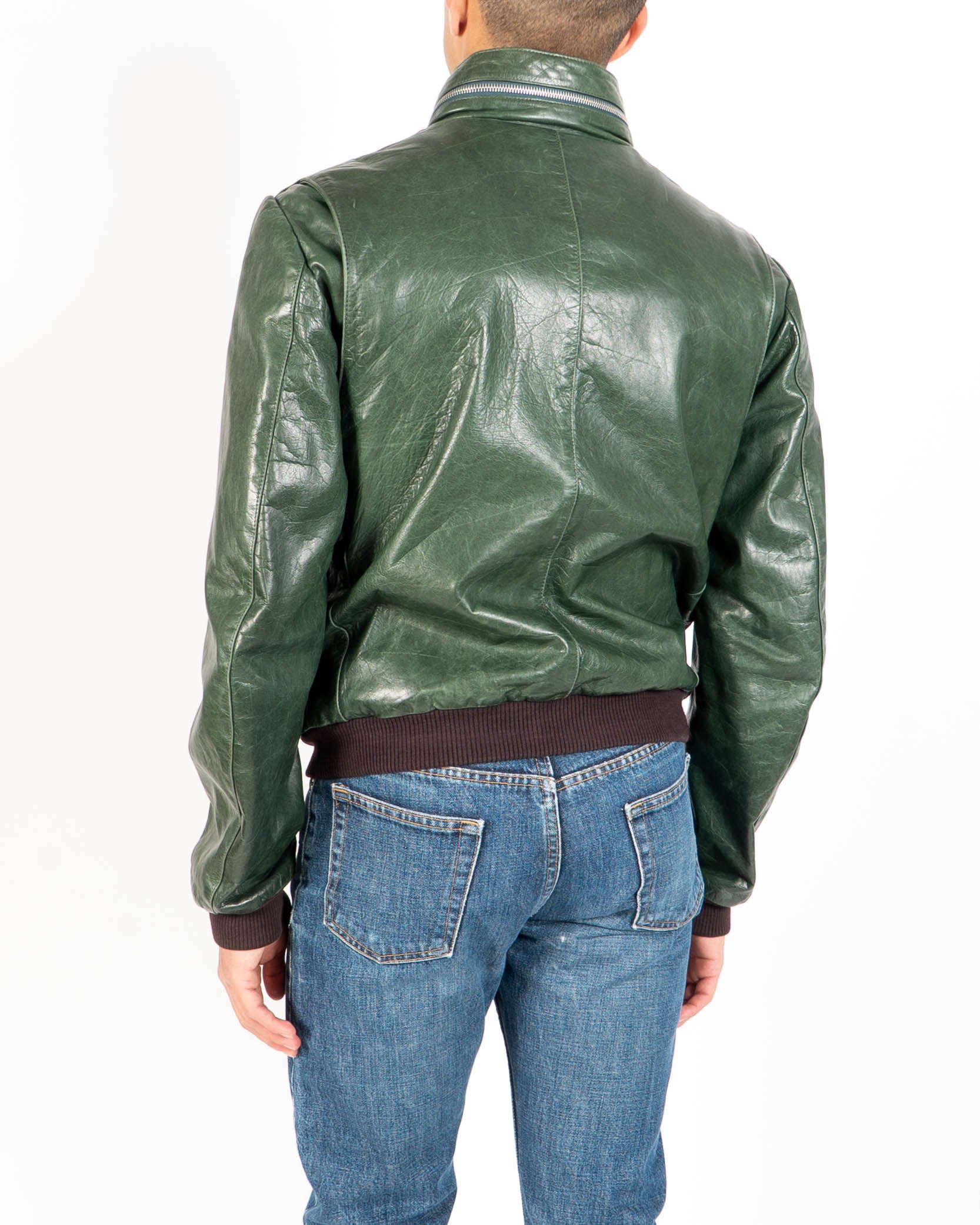 SS05 Flight Bomber Jacket in Green Leather
