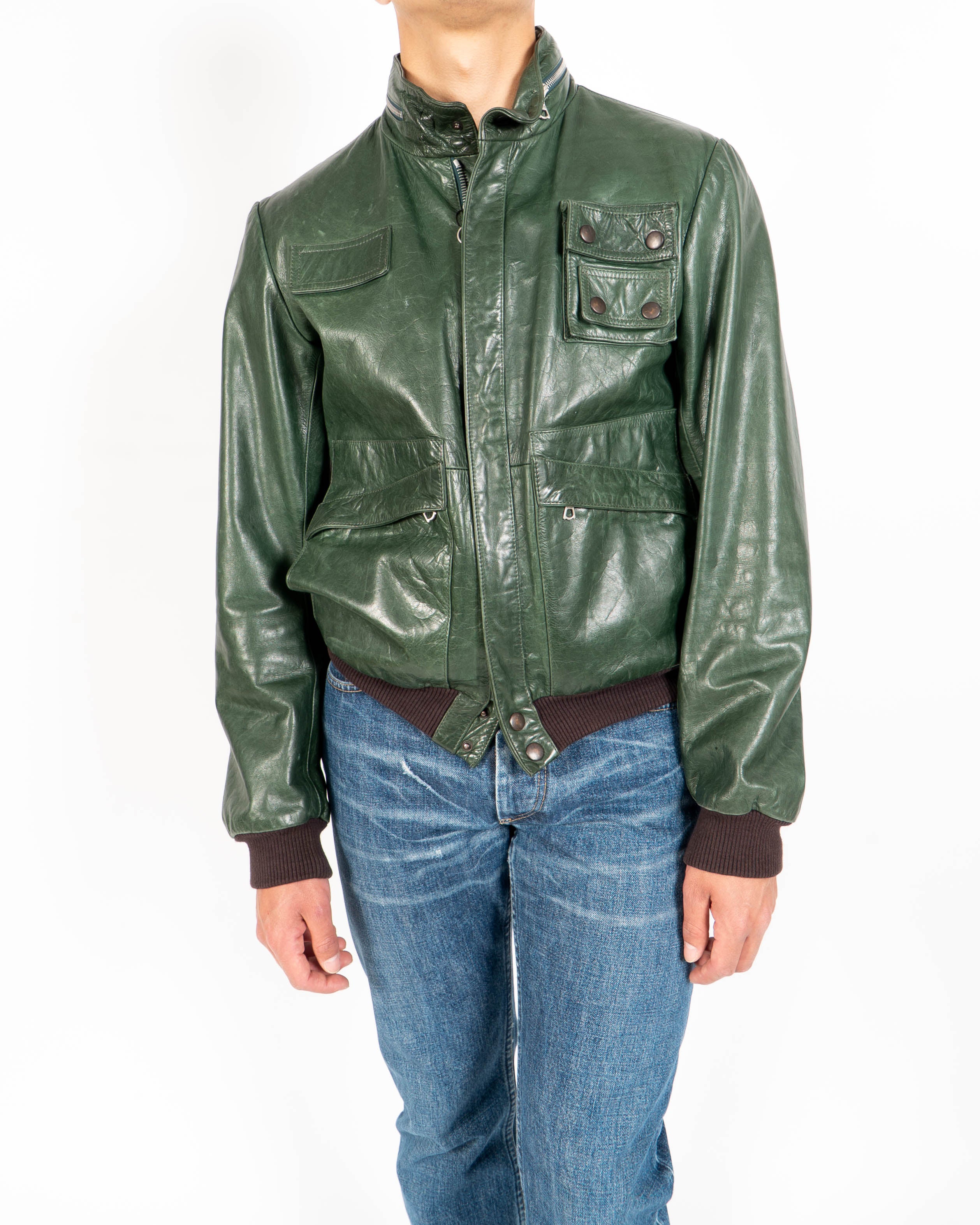 SS05 Flight Bomber Jacket in Green Leather