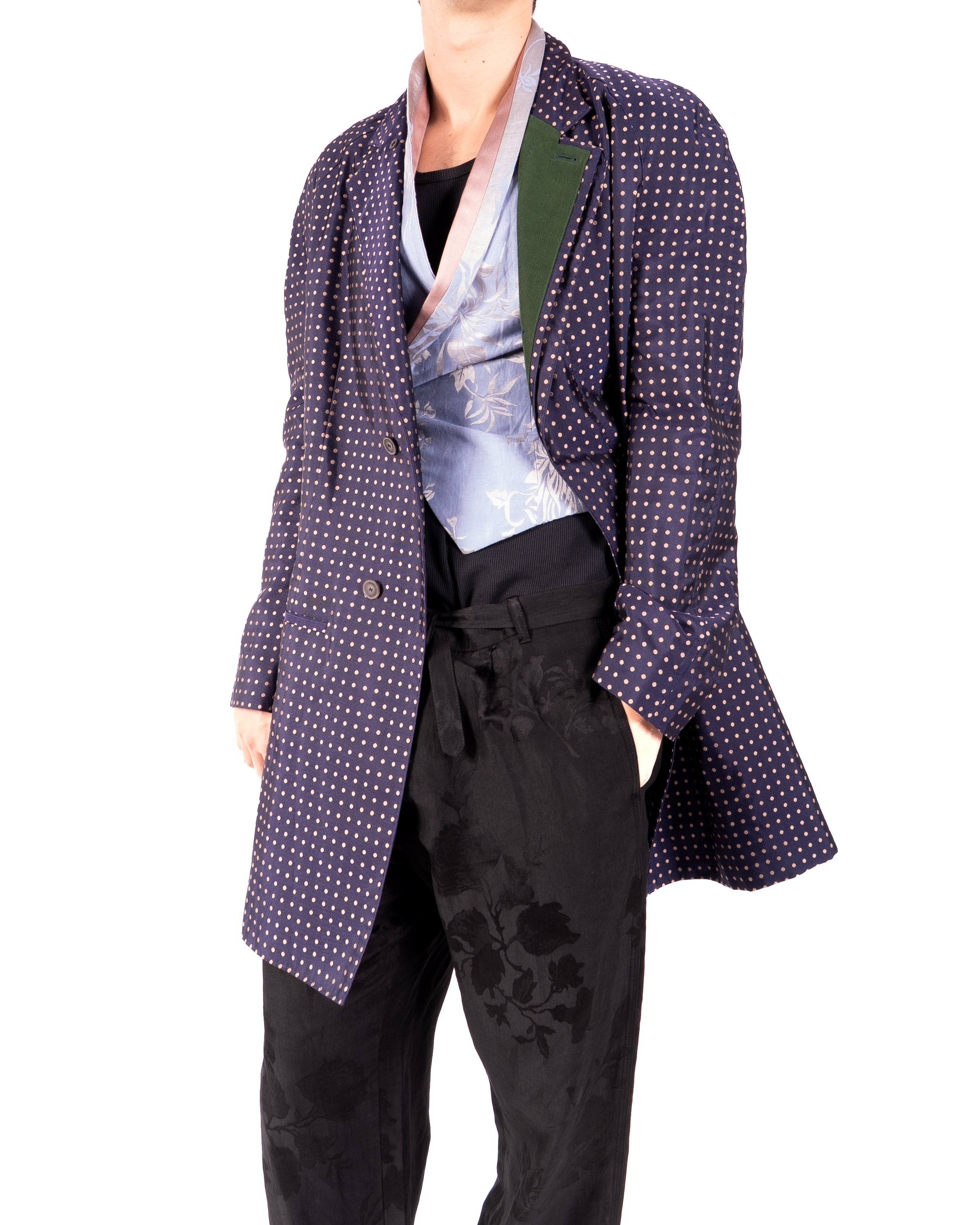 SS14 Classic Raglan Coat in Blue & Gold Silk Jacquard