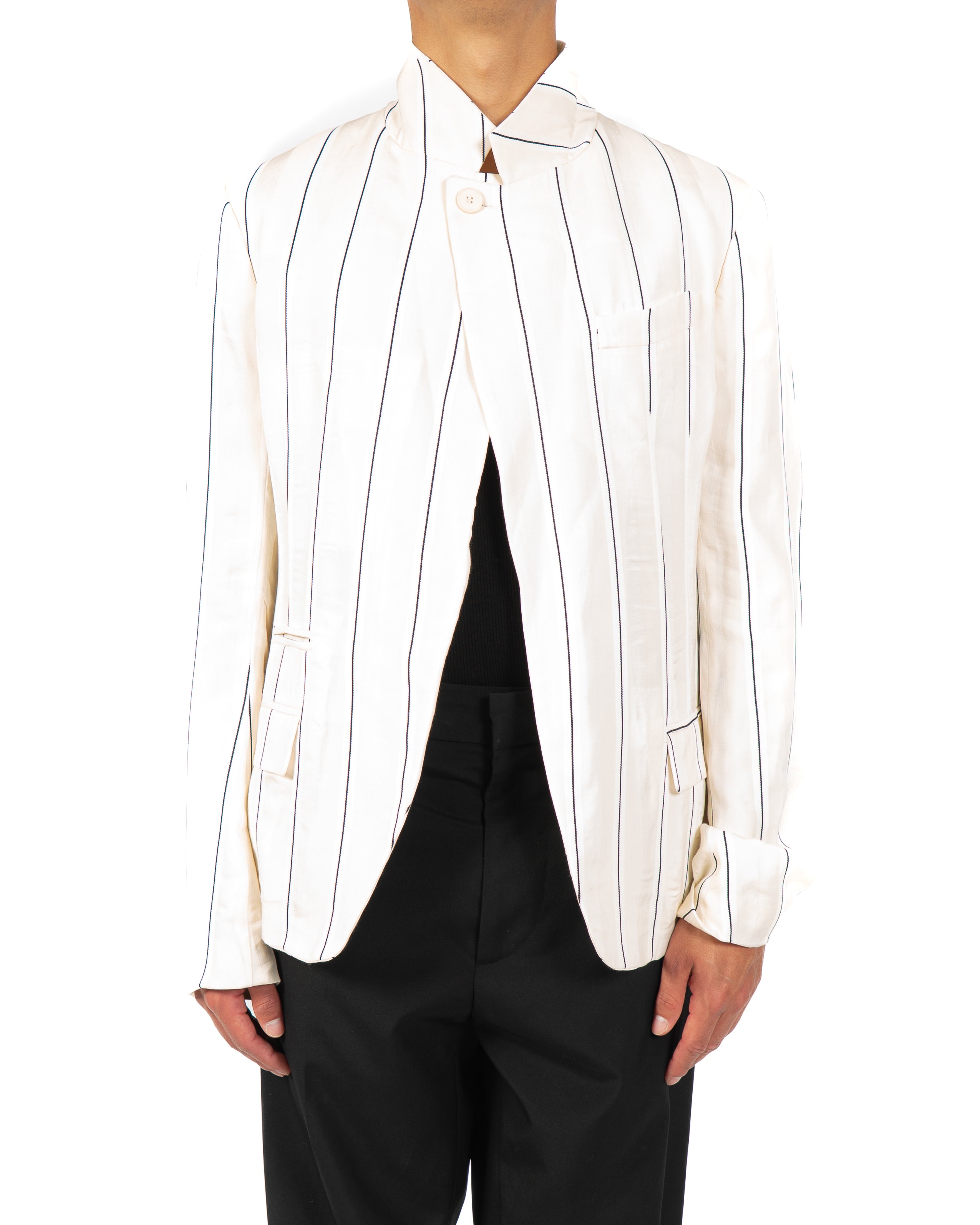 SS18 Officier Blazer in Creme Striped Viscose
