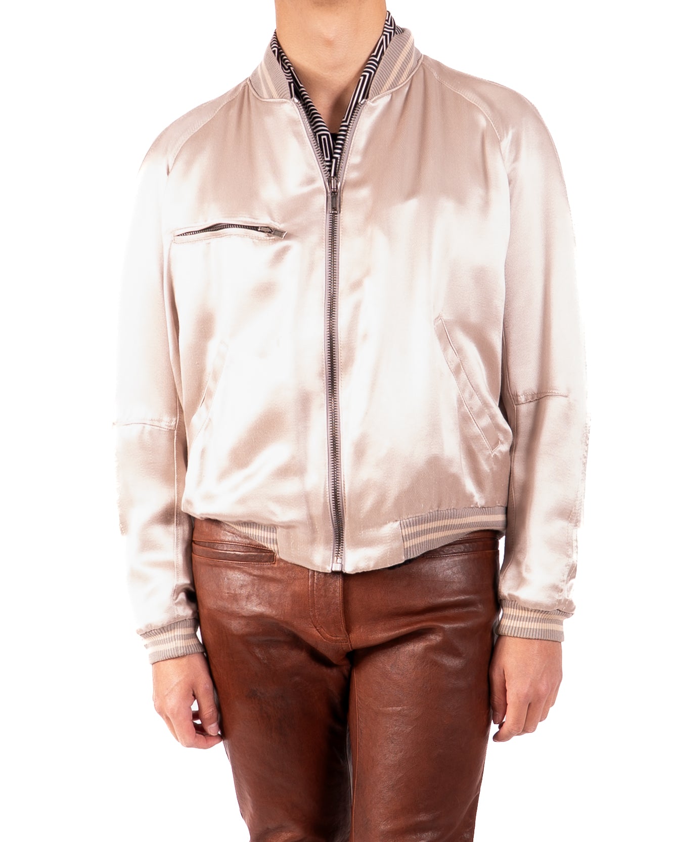 SS15 Boxy College Bomber in Nude Amorpha Silk
