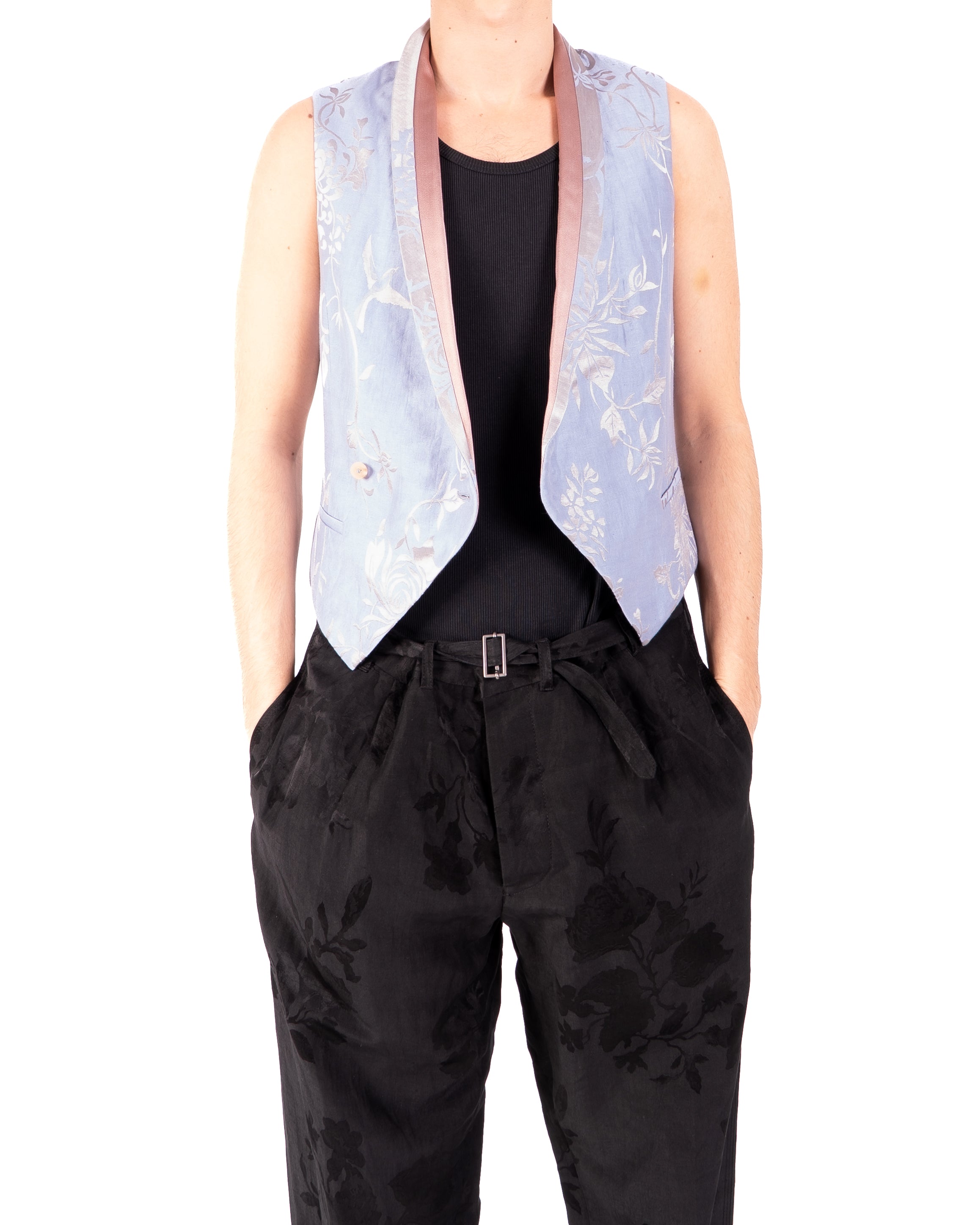SS15 Classic Waistcoat in Blue Floral Silk Jacquard