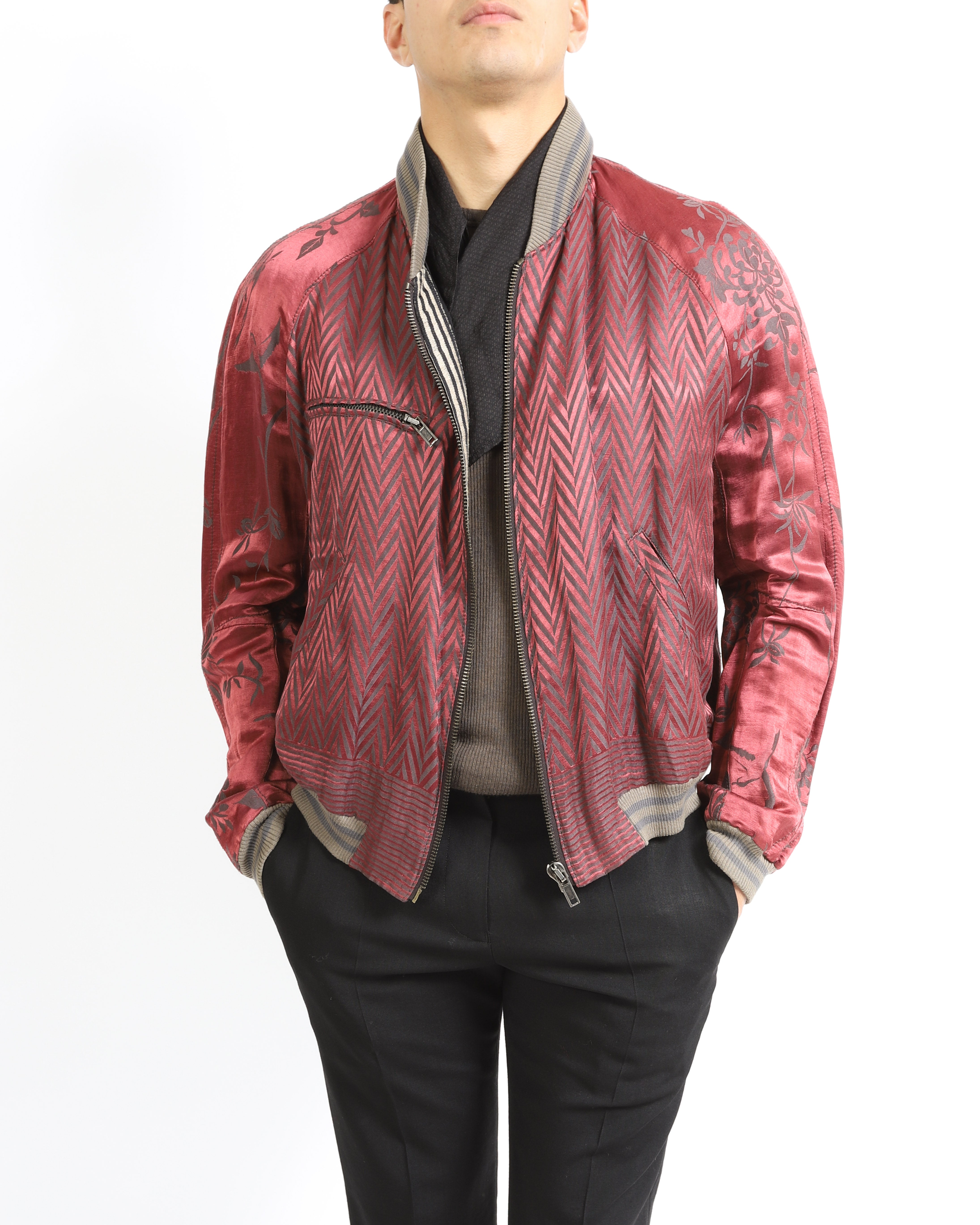 SS15 Oversized Chevron Bomber in Silk Jacquard