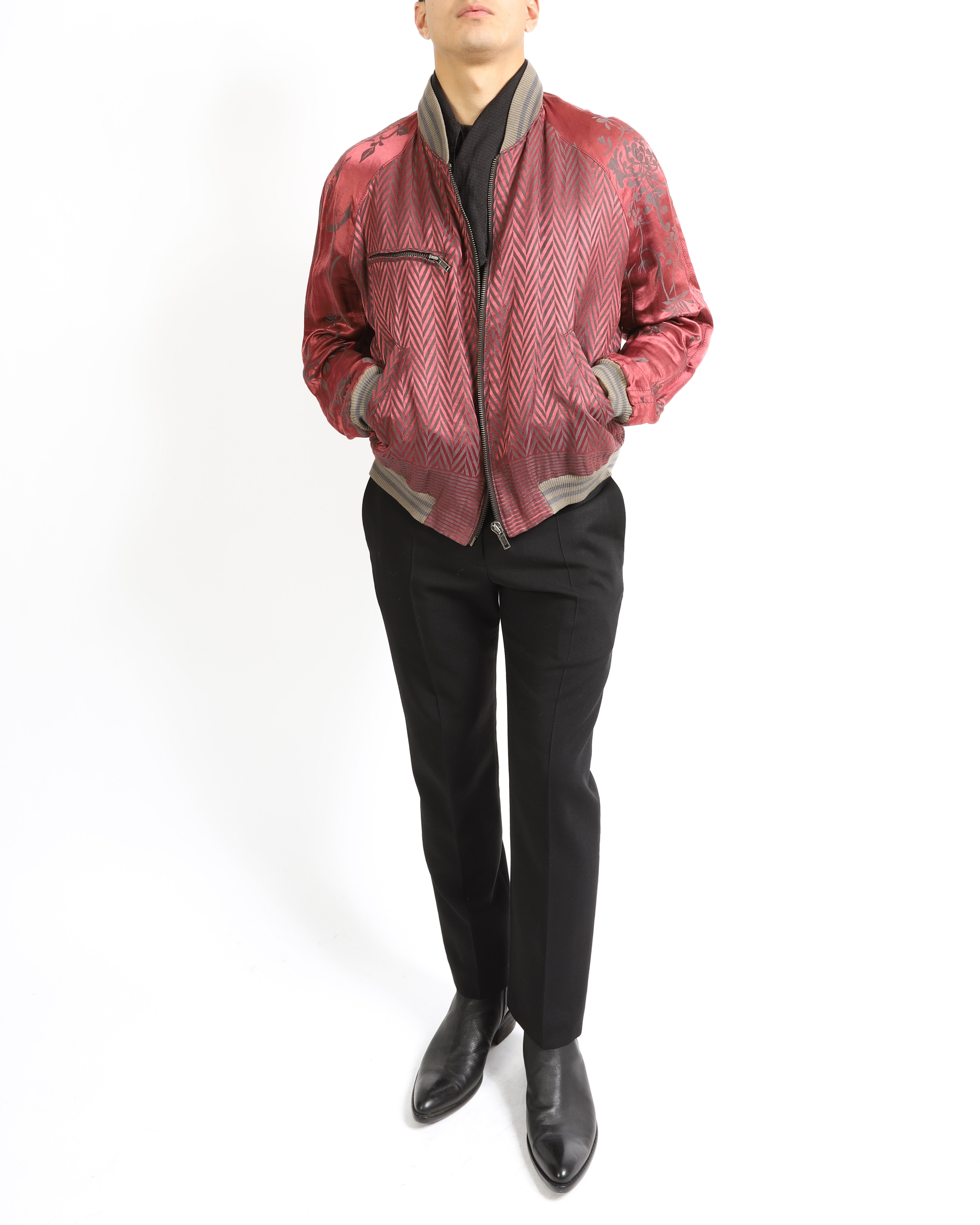 SS15 Oversized Chevron Bomber in Silk Jacquard