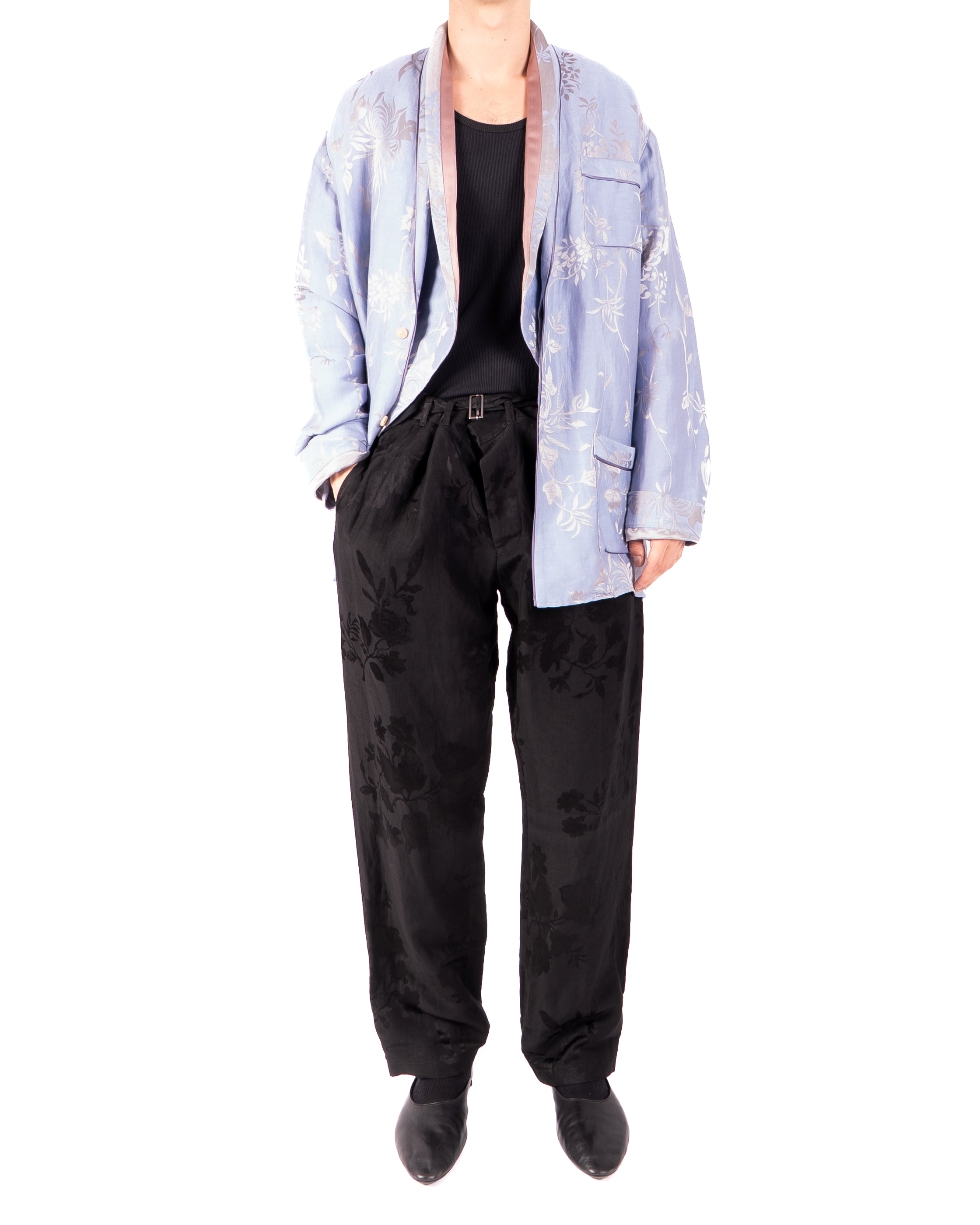 SS15 Oversized Pyjama Jacket in Blue Silk Jacquard