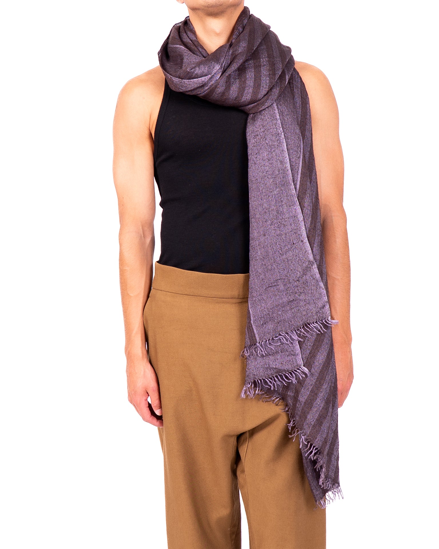SS15 Purple Striped Scarf in Wool
