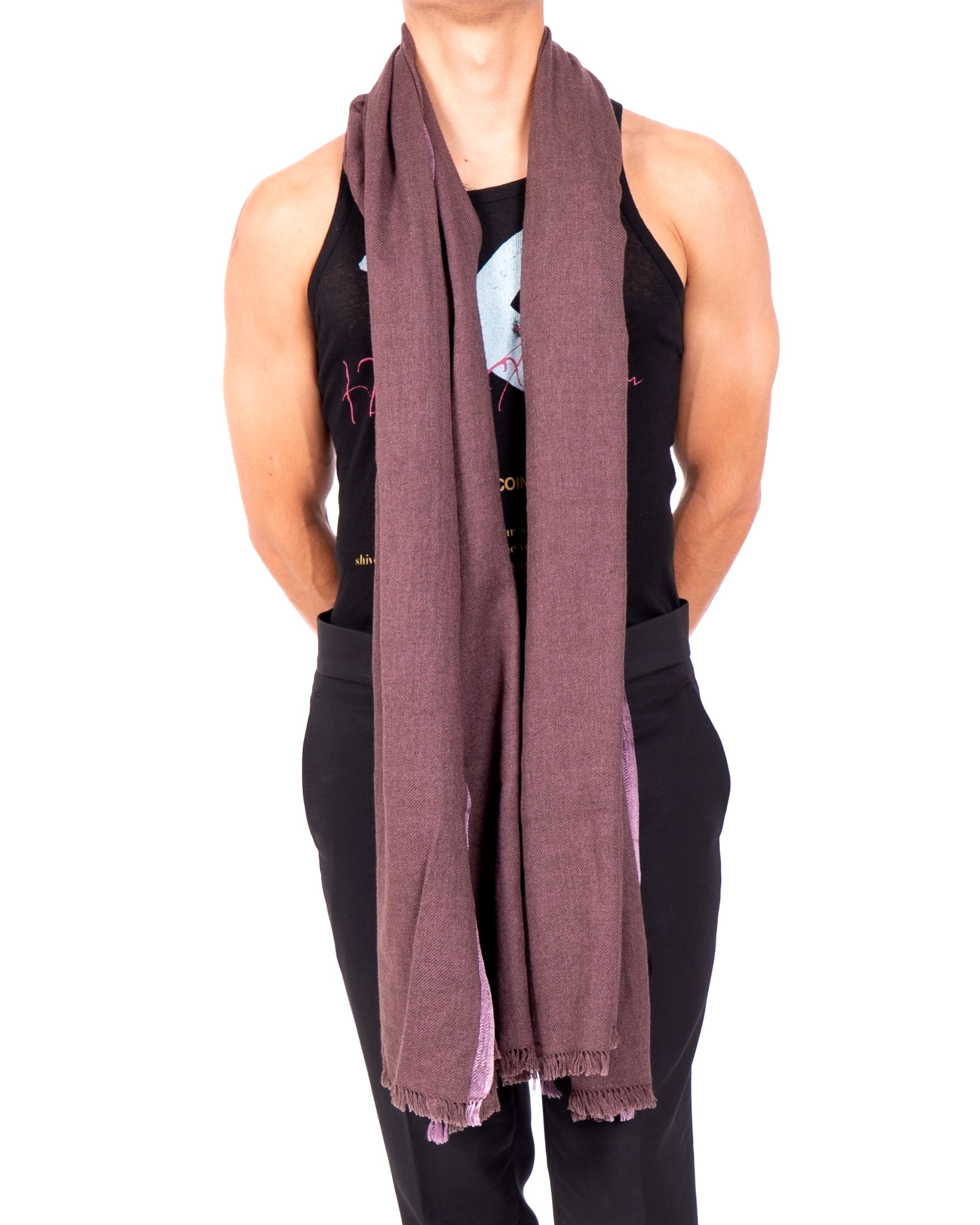 SS16 Fringed Scarf in Rust Purple Wool