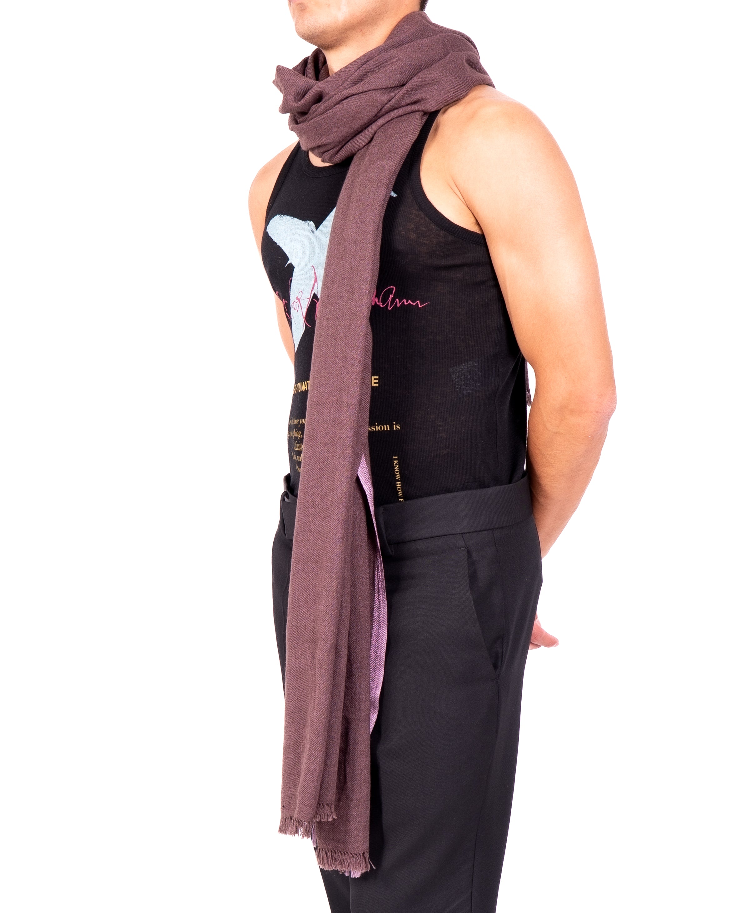 SS16 Fringed Scarf in Rust Purple Wool