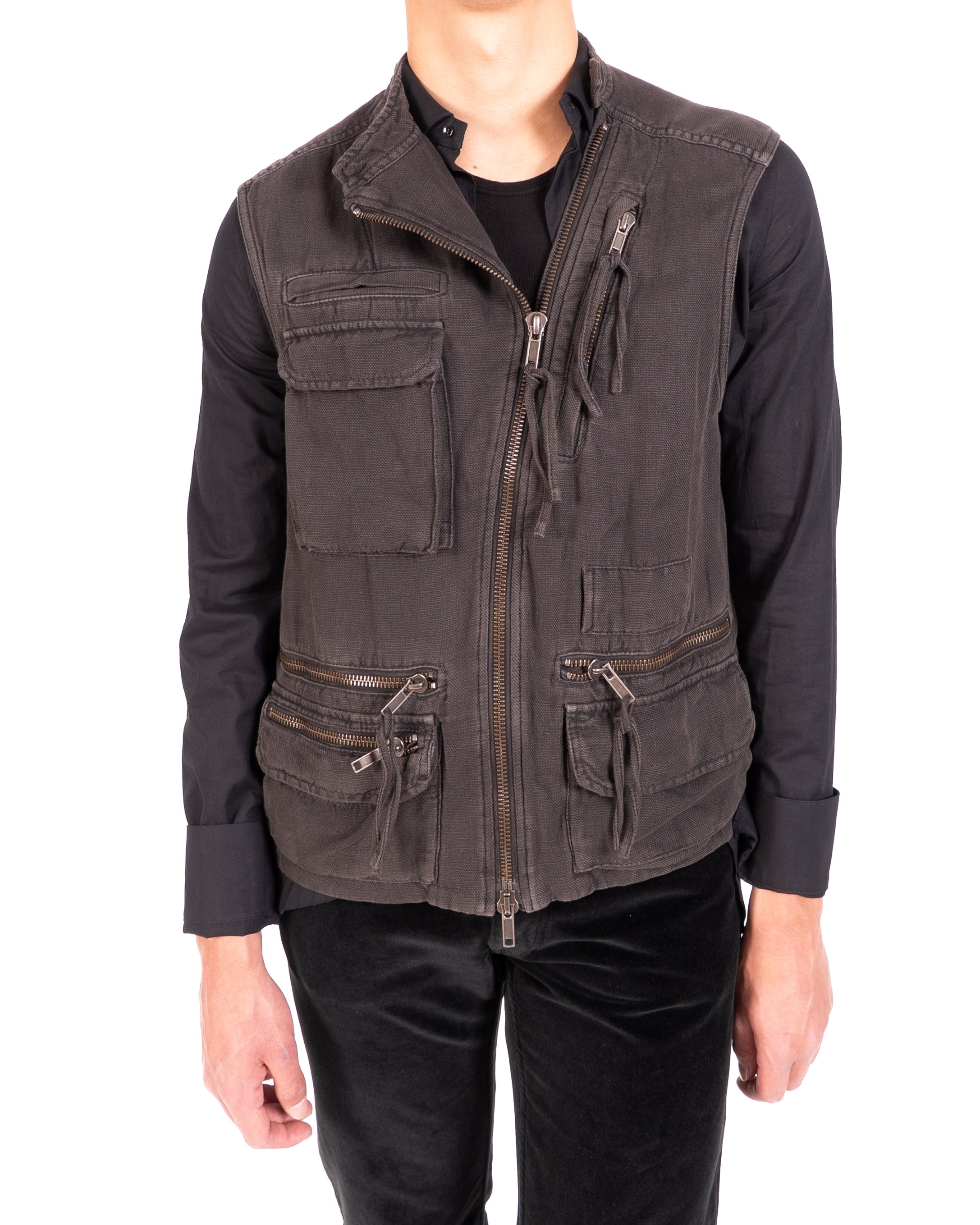 SS16 Army Vest in Washed Grey Cotton