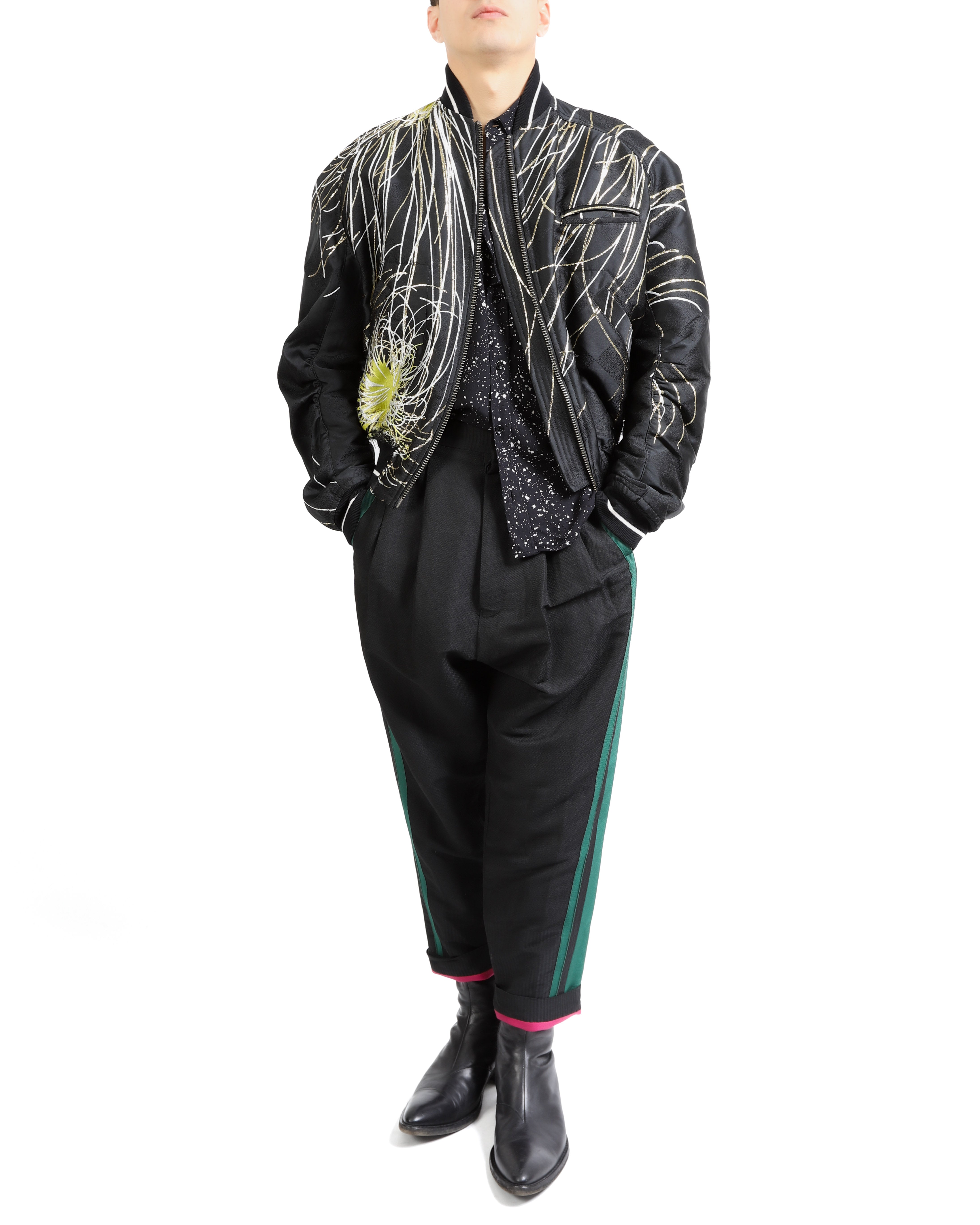 SS17 Distressed Bomber in Embroidered Silk Jacquard