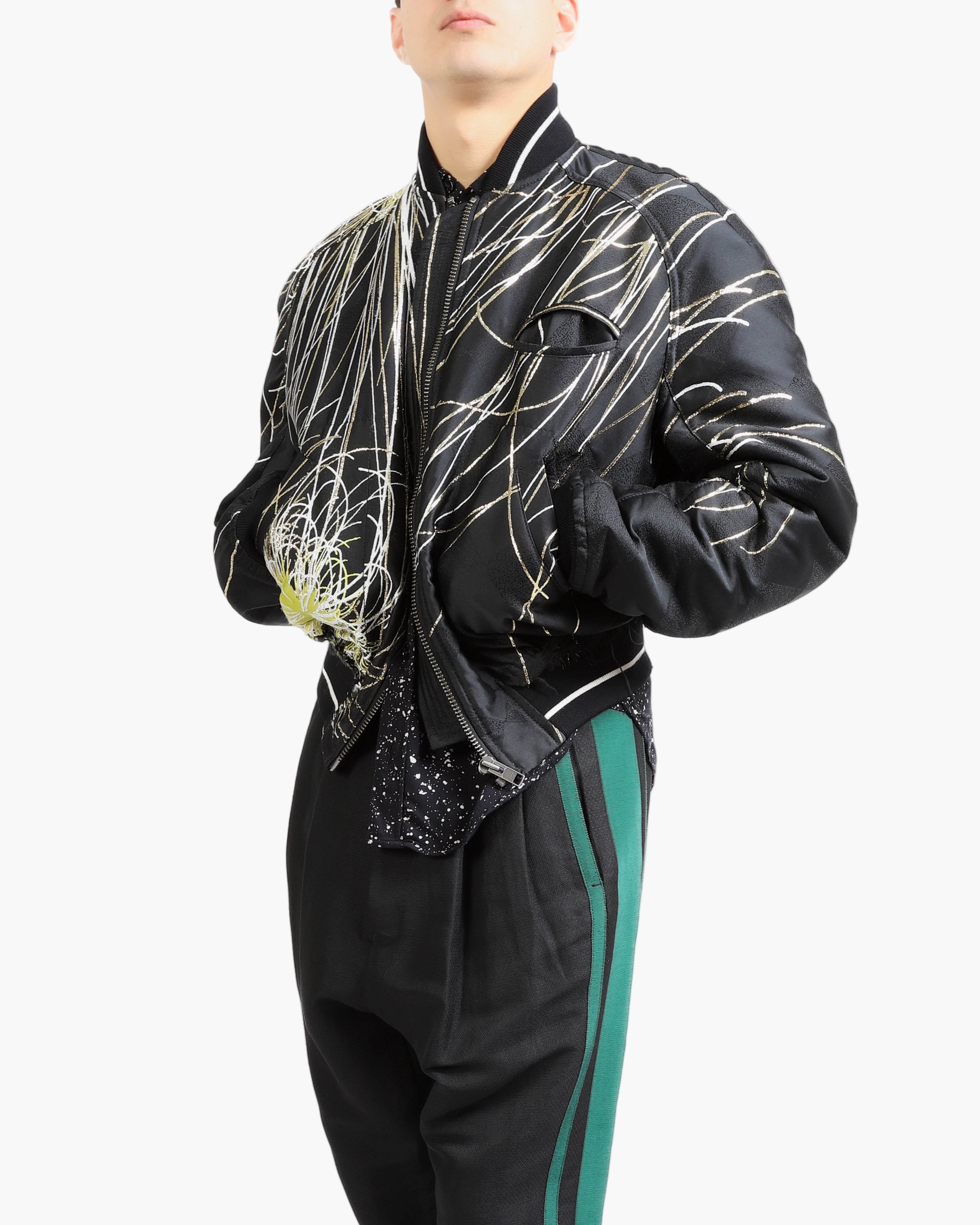 SS17 Distressed Bomber in Embroidered Silk Jacquard