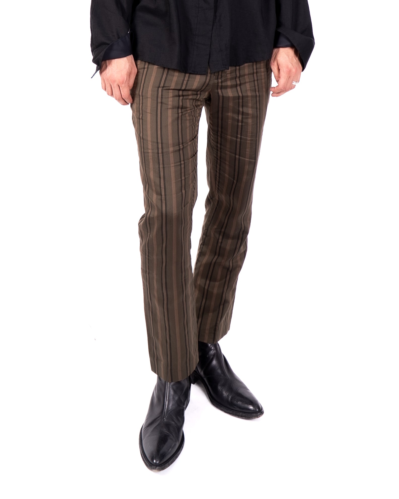 SS20 Cropped Trousers in Khaki Striped Viscose