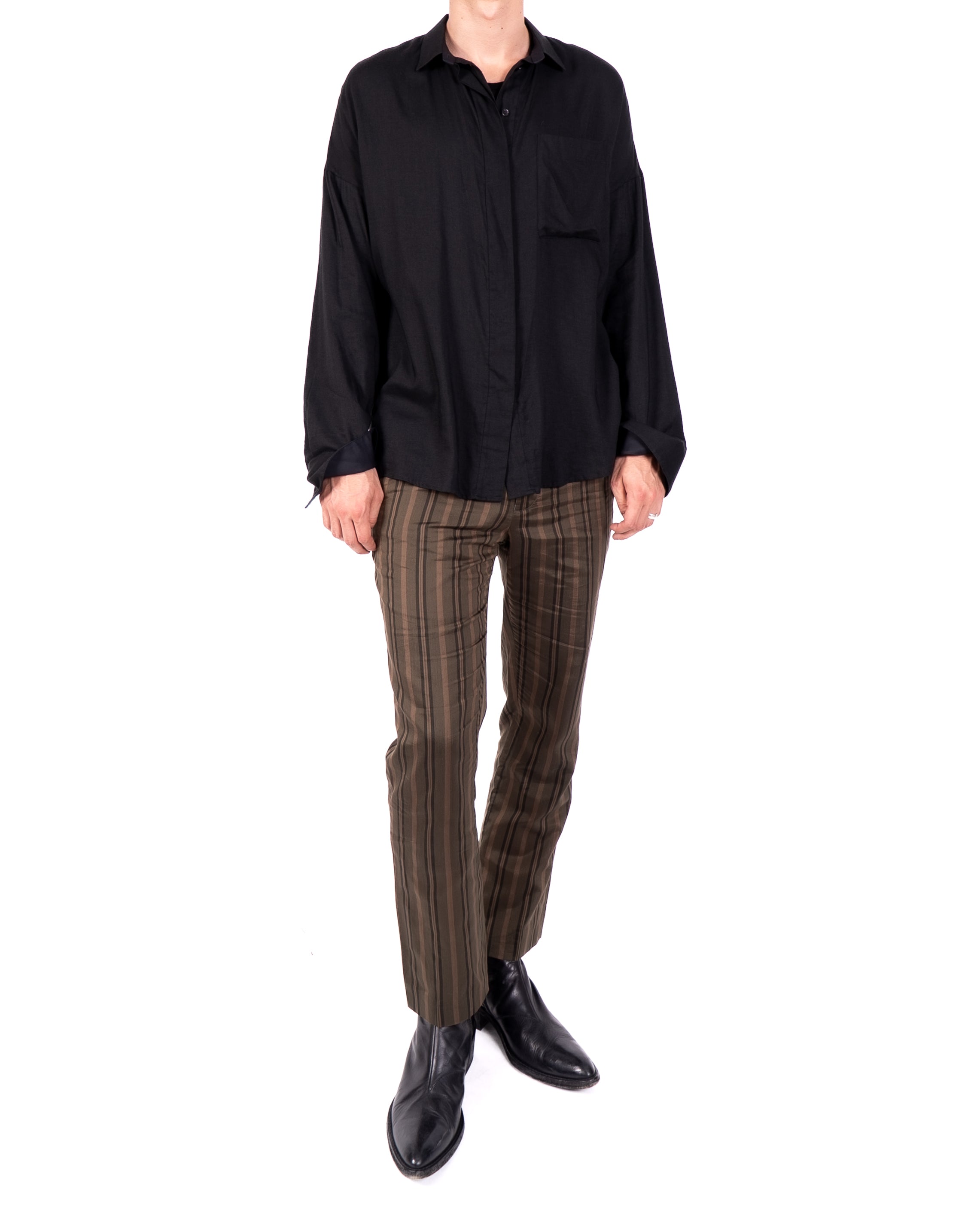 SS20 Cropped Trousers in Khaki Striped Viscose