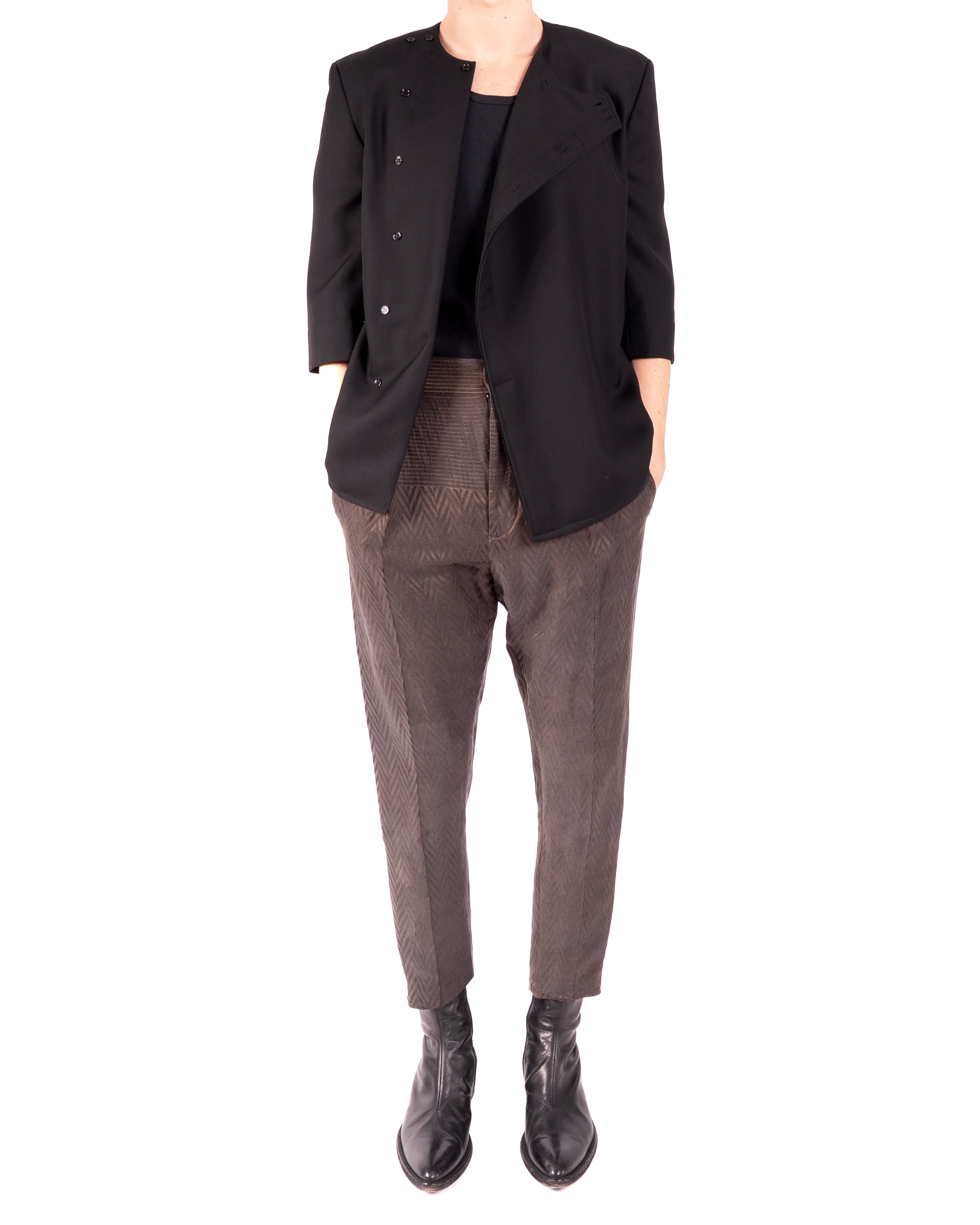 SS19 3/4 Sleeve Boxy Shirt in Black Cotton