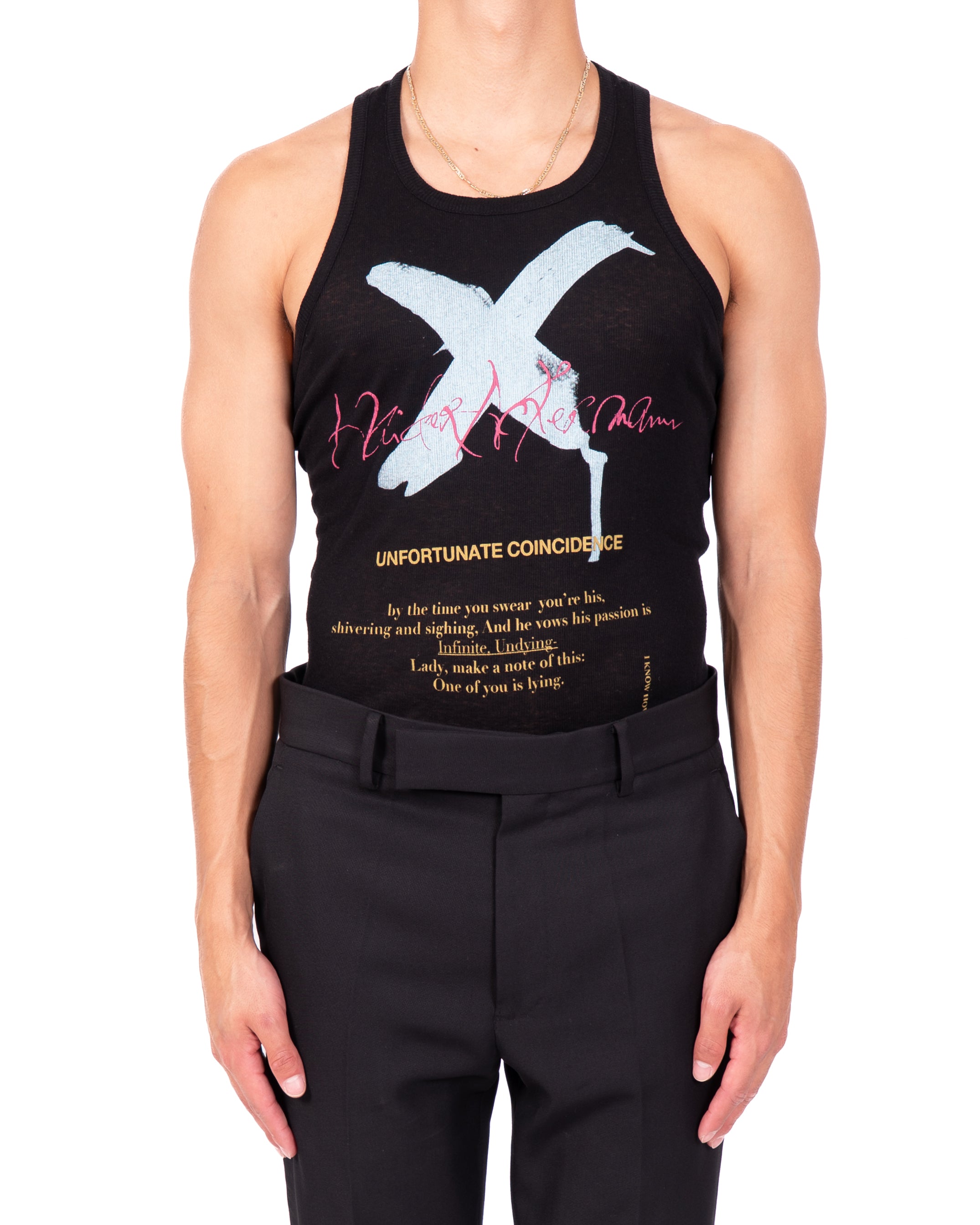 SS20 Printed Tanktop in Black Ribbed Cotton