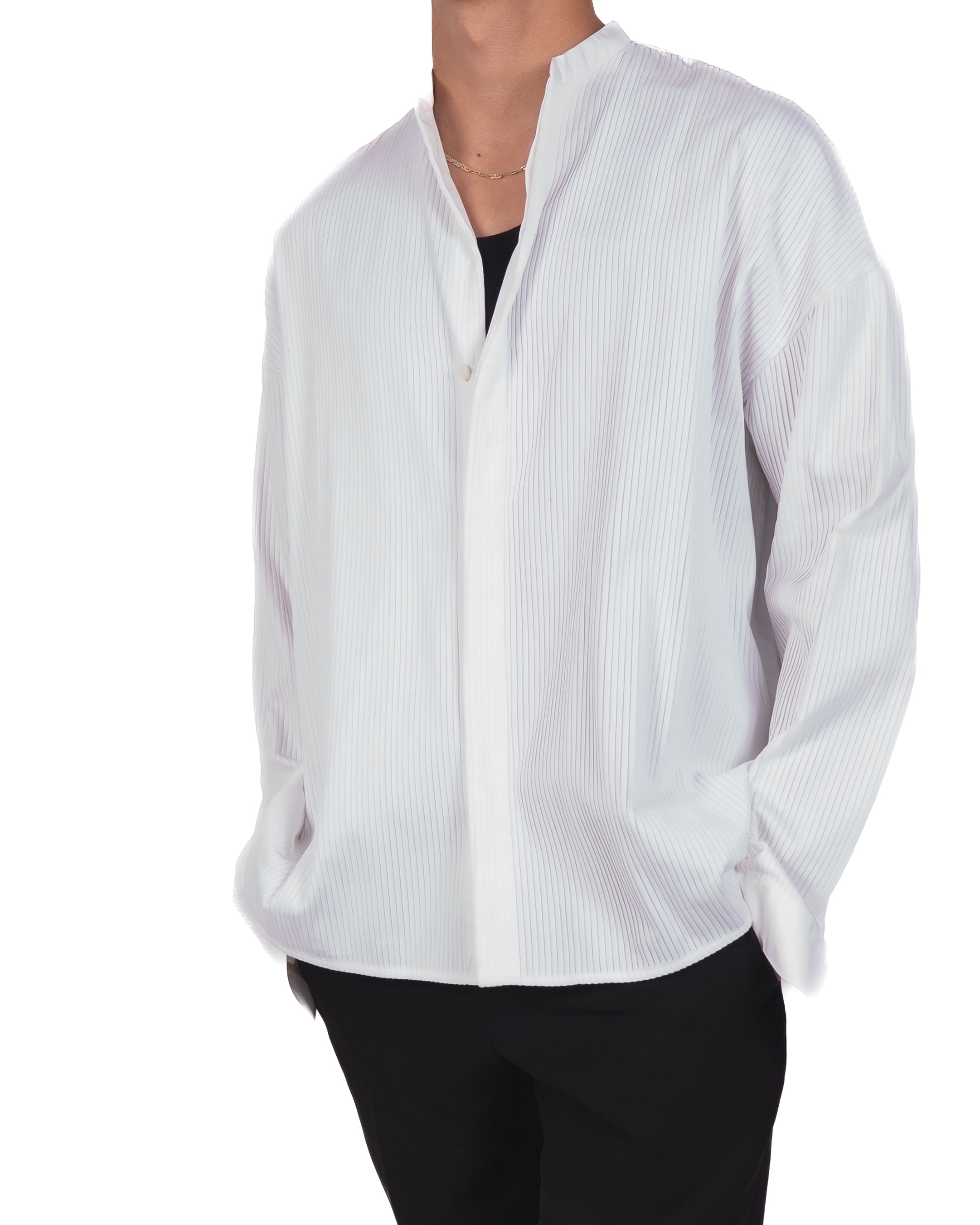 FW13 Oversized Mandarin Shirt in White Plisse Cotton